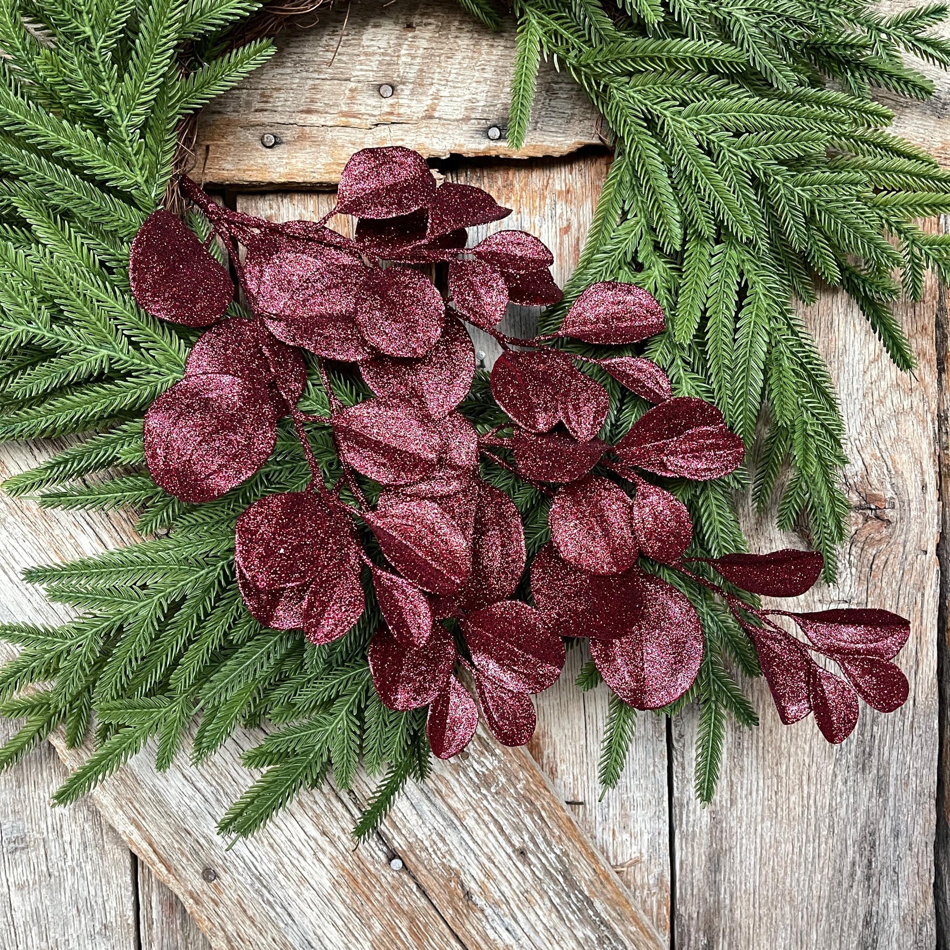 24" Burgundy Bay Leaf Glitter Spray, Burgundy Maroon Leaf Spray, Fall Leaf Spray