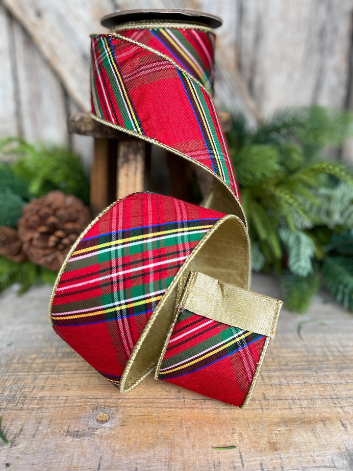 2.5" Traditional CHristmas Plaid, Wired Ribbon, Red Blue Chirstmas Plaid RIbbon