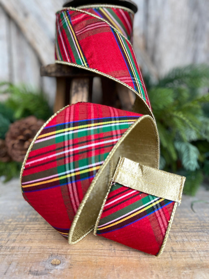 2.5" Traditional CHristmas Plaid, Wired Ribbon, Red Blue Chirstmas Plaid RIbbon
