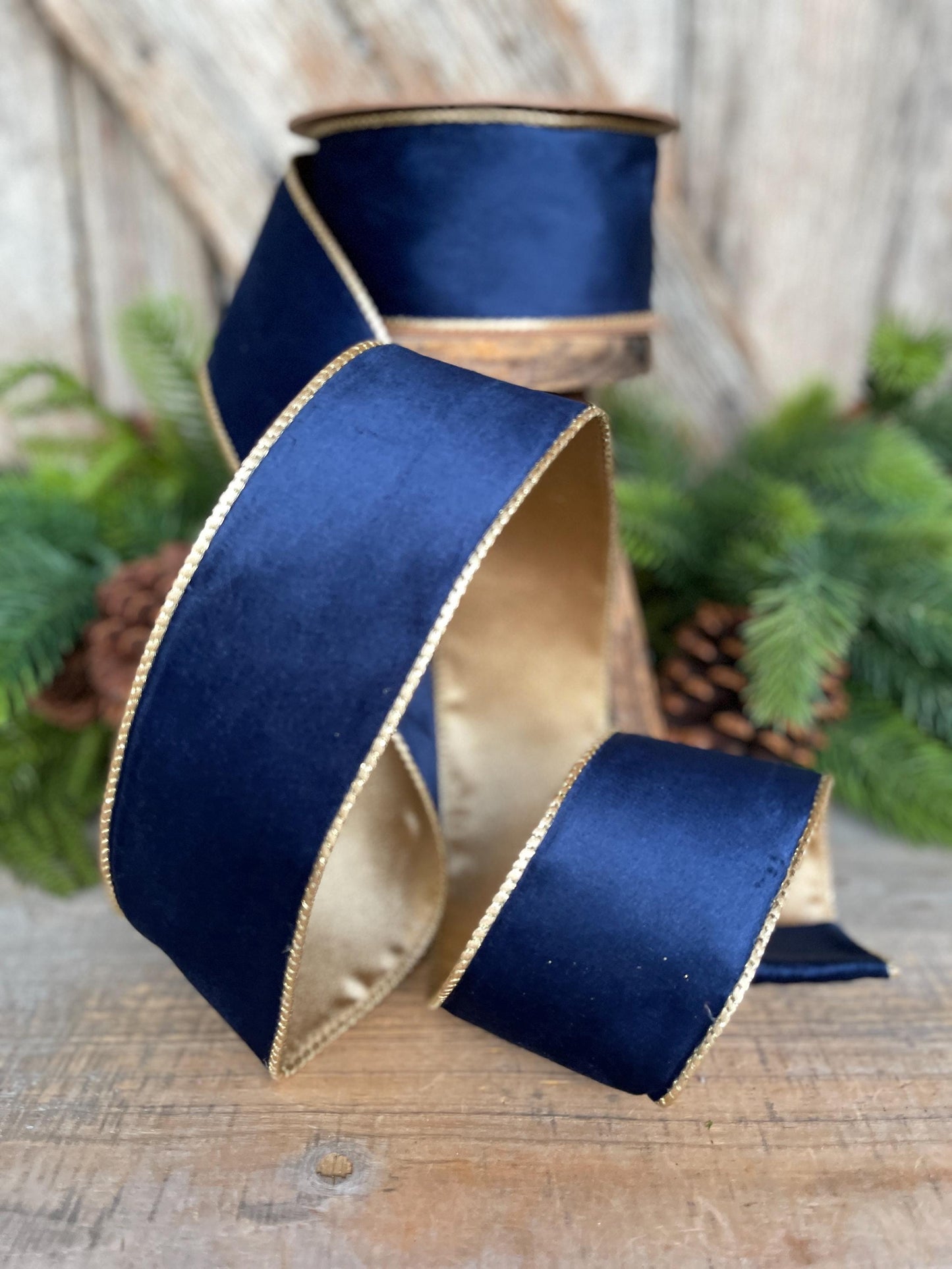 2.5" Navy Blue Velvet Ribbon, Christmas Ribbon, 2.5" x 10yds