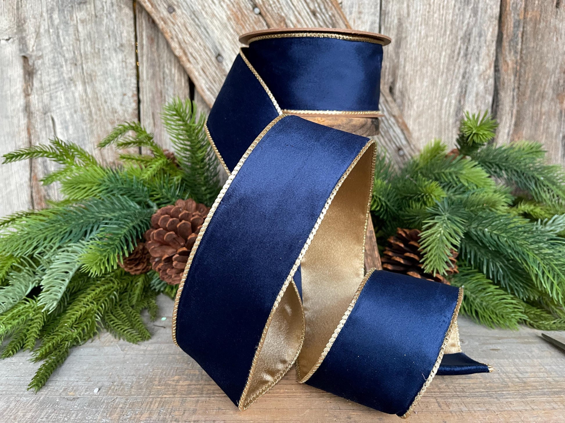 2.5" Navy Blue Velvet Ribbon, Christmas Ribbon, 2.5" x 10yds