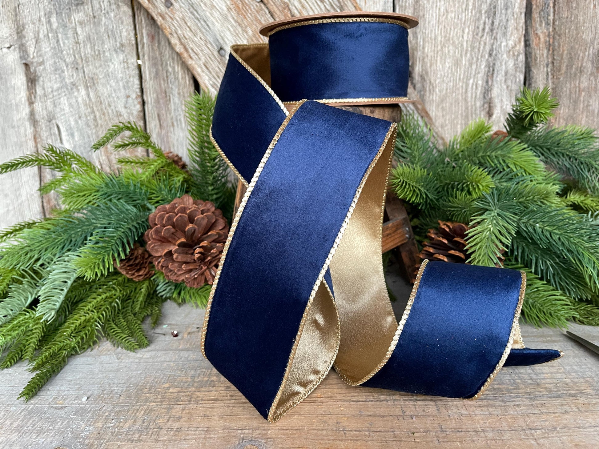 2.5" Navy Blue Velvet Ribbon, Christmas Ribbon, 2.5" x 10yds