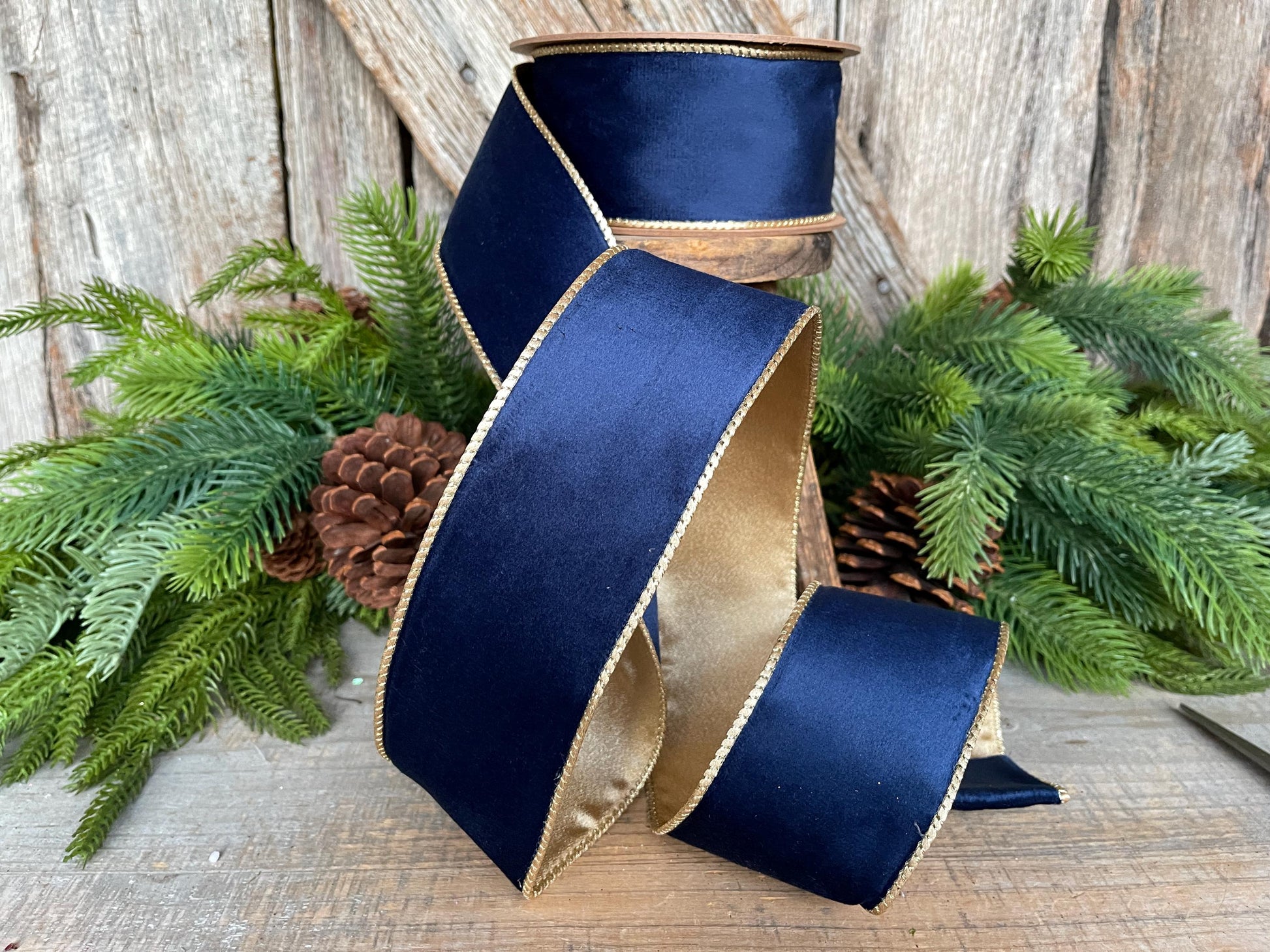 2.5" Navy Blue Velvet Ribbon, Christmas Ribbon, 2.5" x 10yds