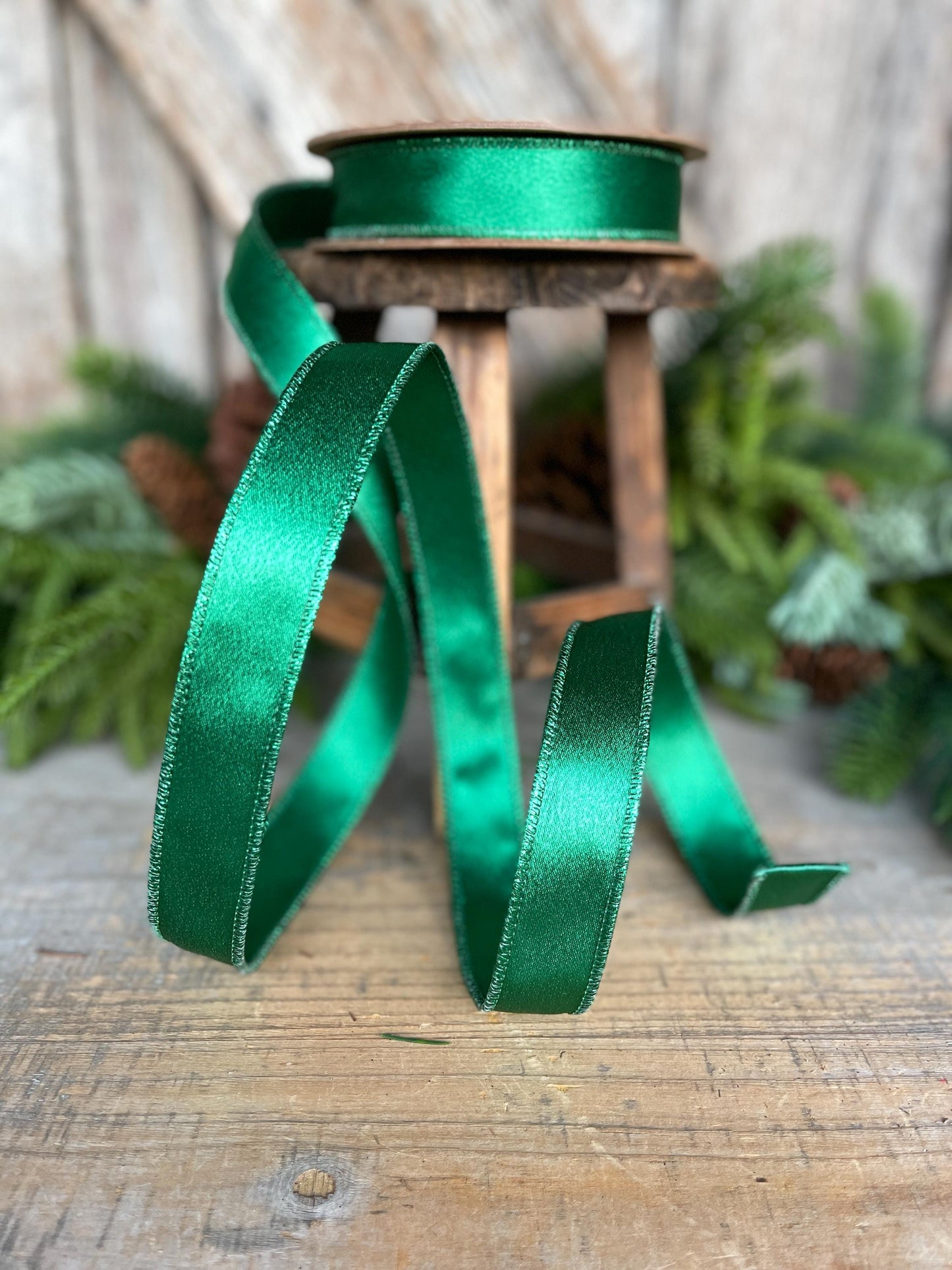 1" Emerald Green Satin Ribbon, Christmas Ribbon, Shimmer Satin Ribbon