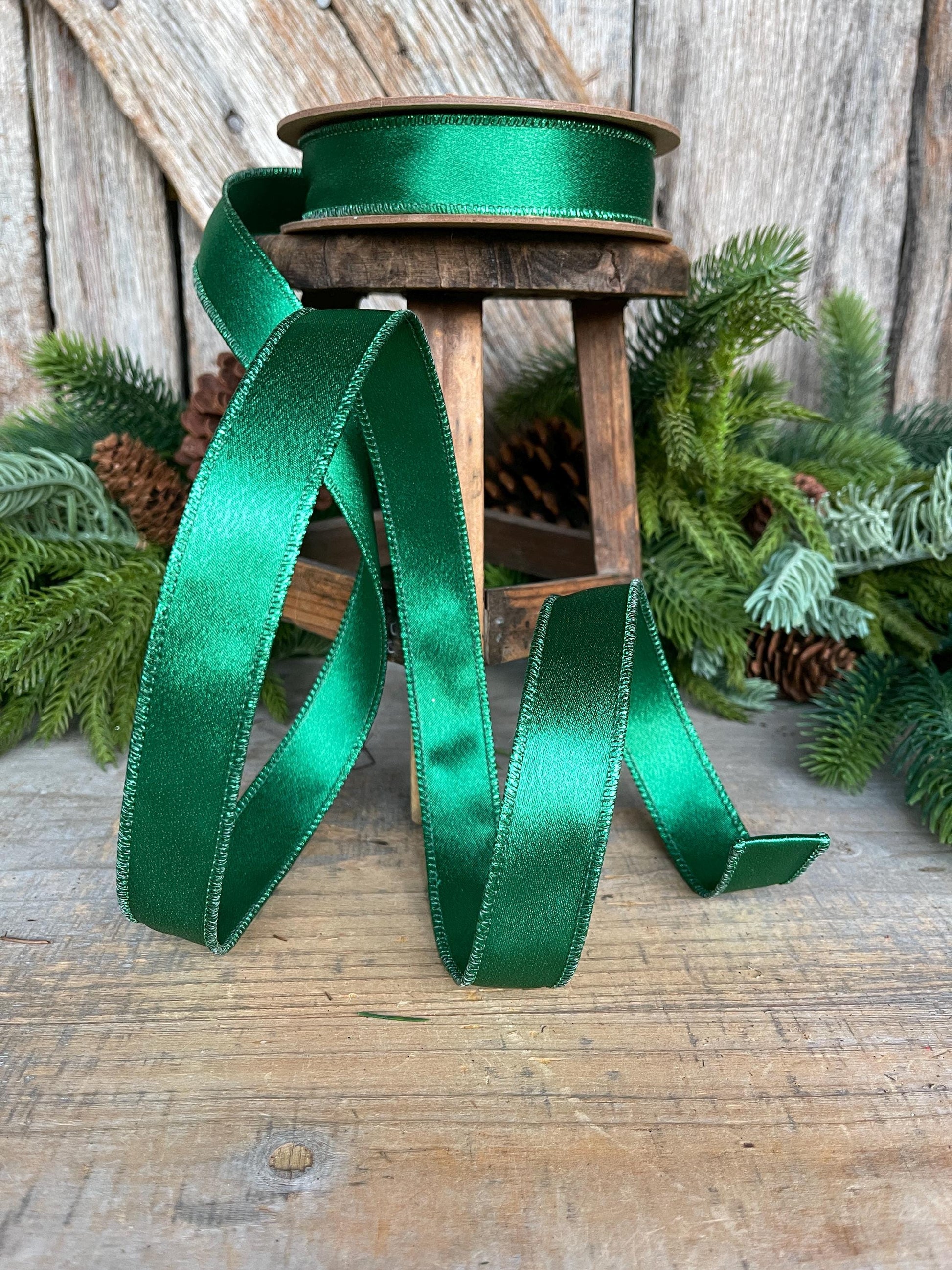 1" Emerald Green Satin Ribbon, Christmas Ribbon, Shimmer Satin Ribbon
