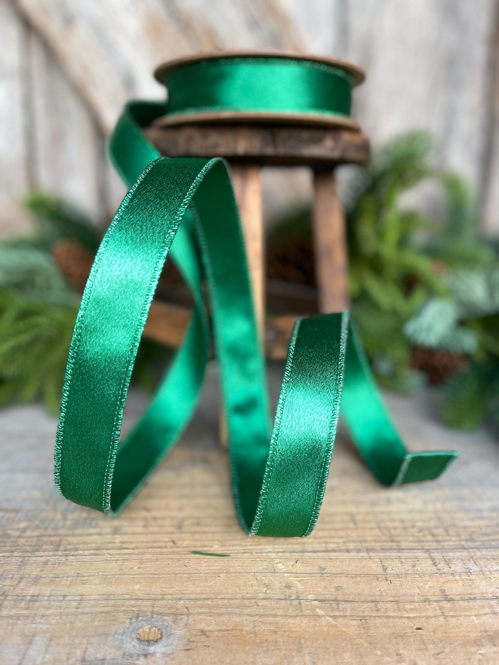 1" Emerald Green Satin Ribbon, Christmas Ribbon, Shimmer Satin Ribbon
