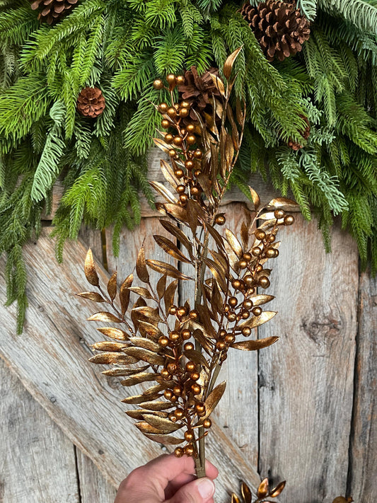 30" Bronze Berry Spray, Bronze Christmas Spray, Metallic Bronze Floral SPray