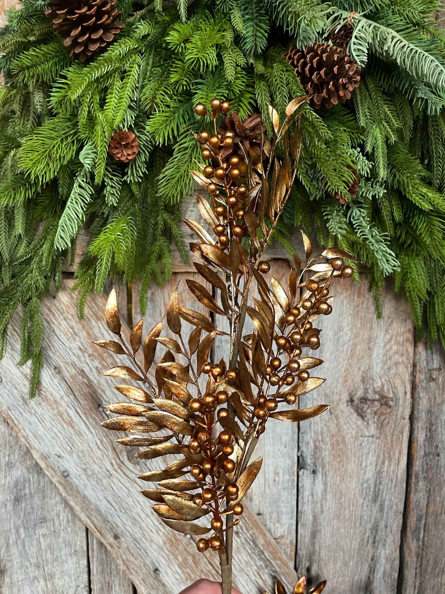 30" Bronze Berry Spray, Bronze Christmas Spray, Metallic Bronze Floral SPray