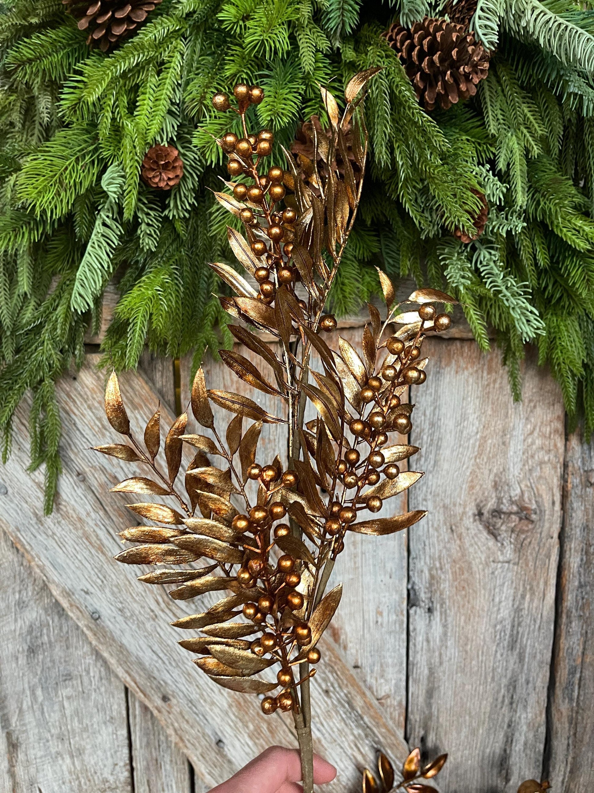 30" Bronze Berry Spray, Bronze Christmas Spray, Metallic Bronze Floral SPray