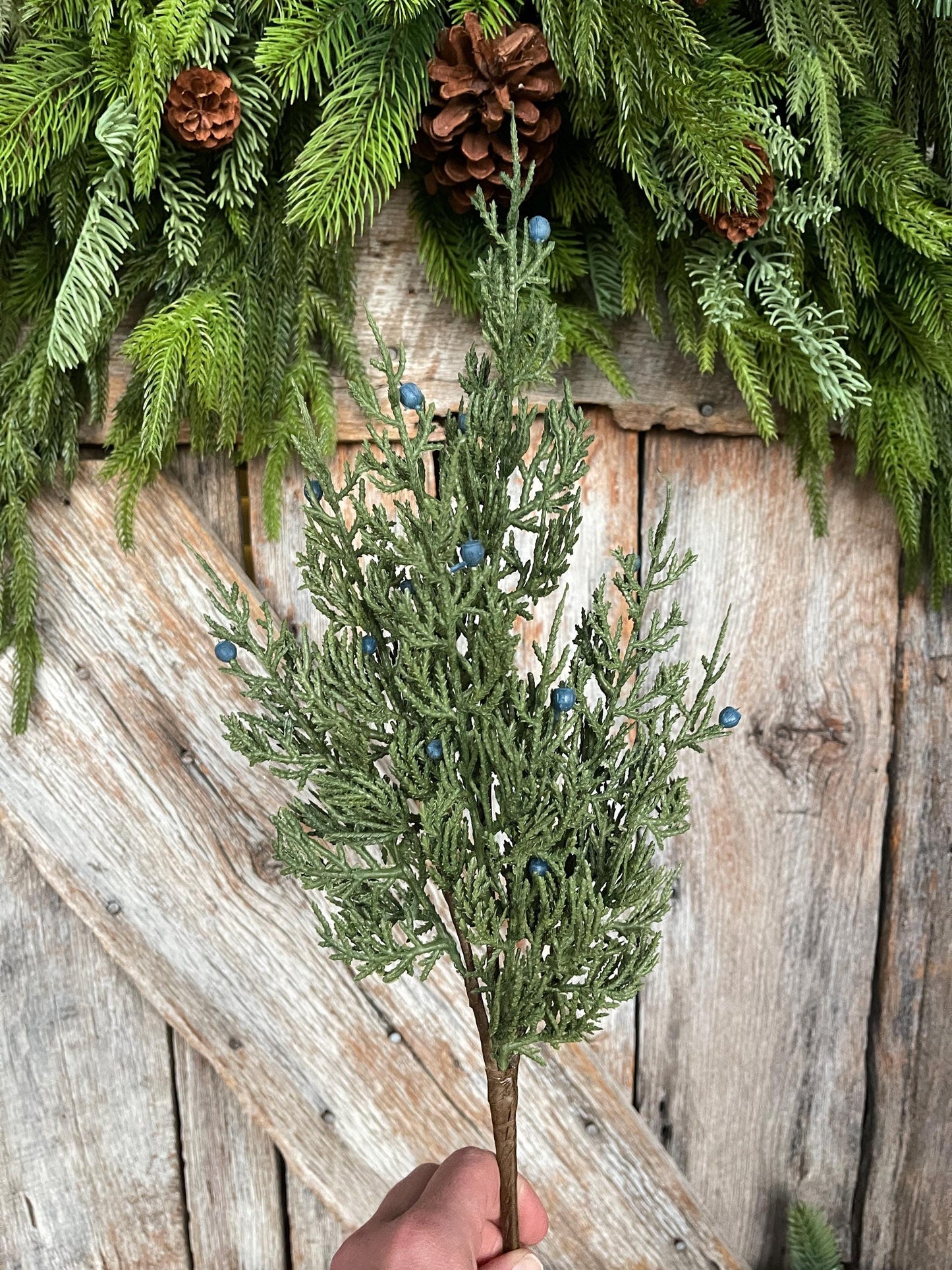 18" Juniper Pick, Artificial Juniper Floral Stem, Christmas Greenery