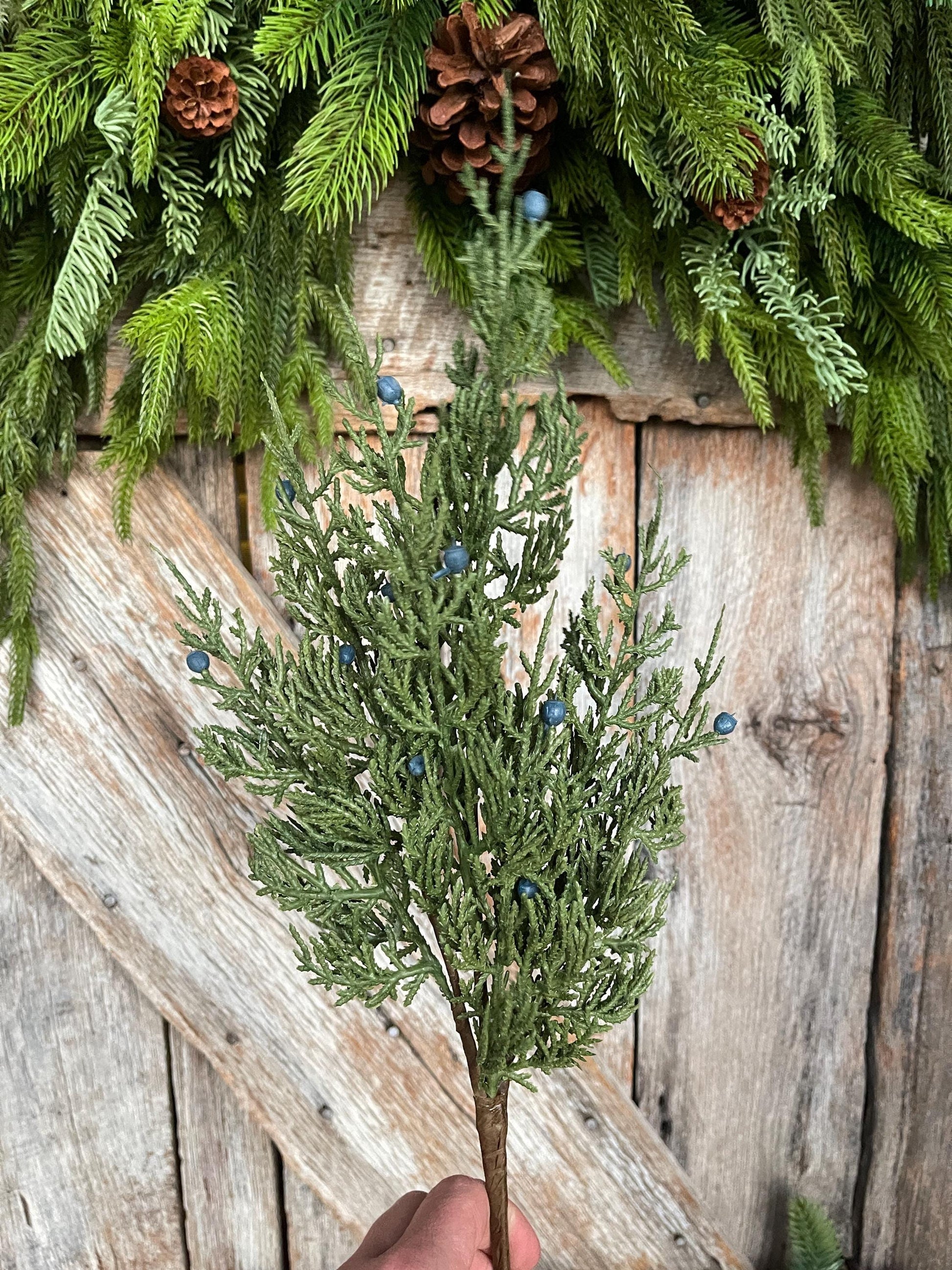 18" Juniper Pick, Artificial Juniper Floral Stem, Christmas Greenery