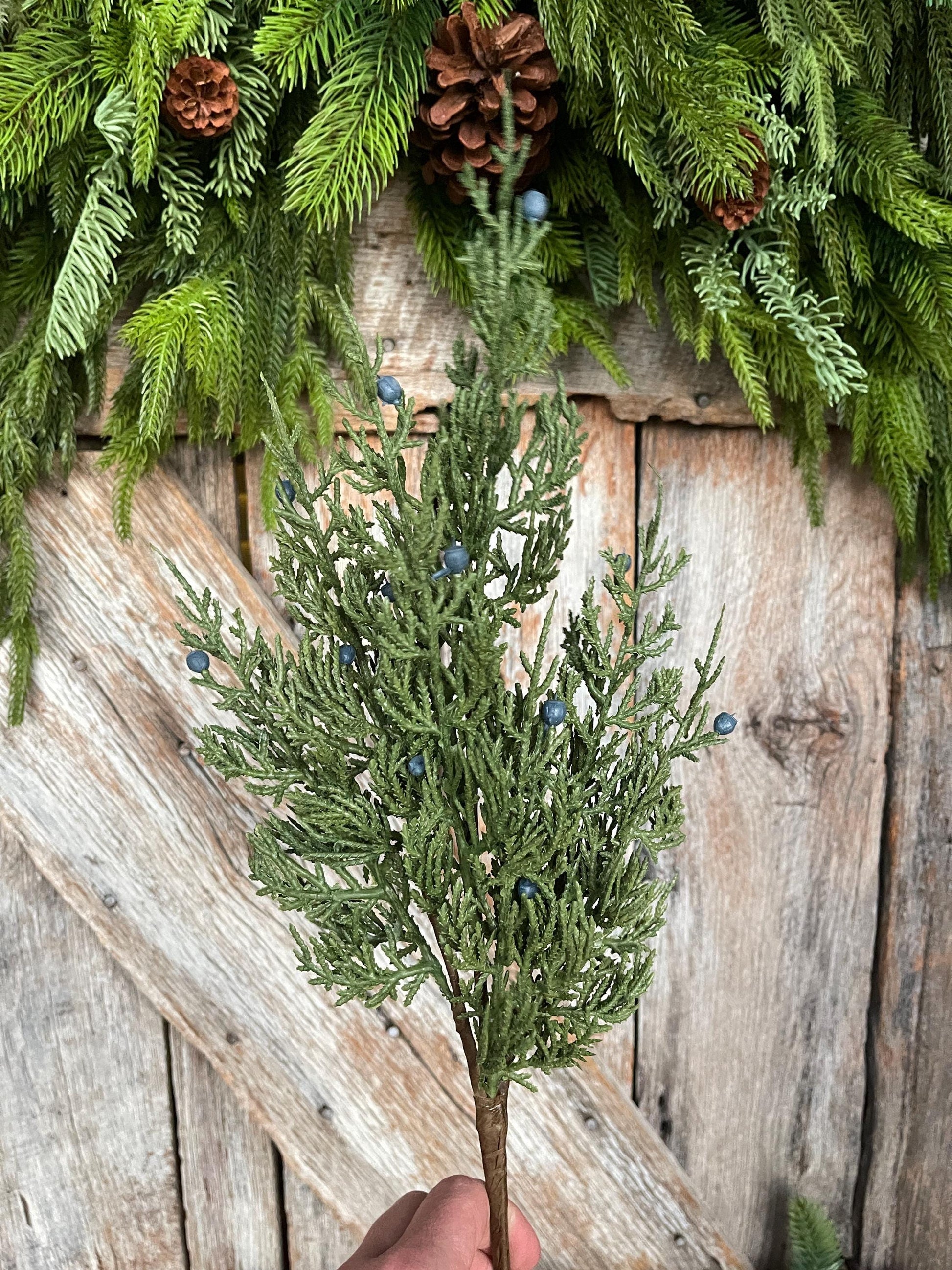 18" Juniper Pick, Artificial Juniper Floral Stem, Christmas Greenery