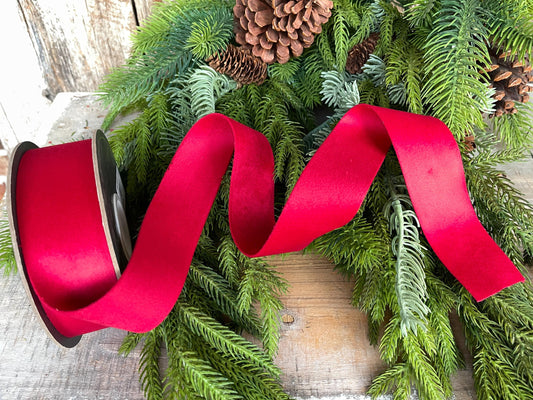 1.5" Red Velvet, Double Faced Velvet Ribbon, Unwired Velvet Ribbon