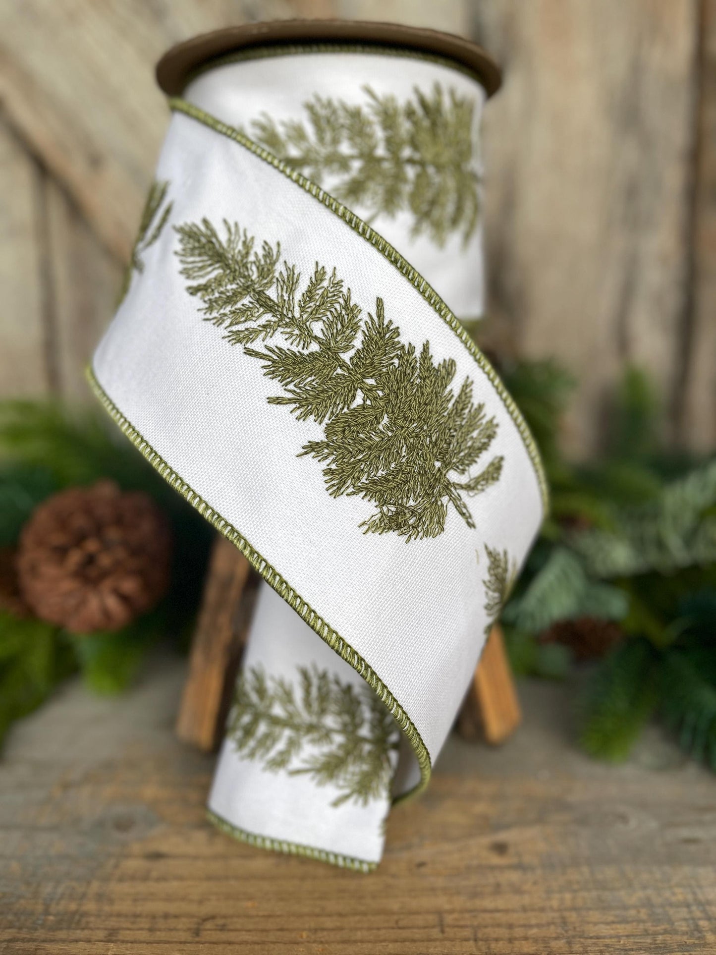 4" Pine Tree Ribbon, Christmas Ribbon, Woodsy Decor