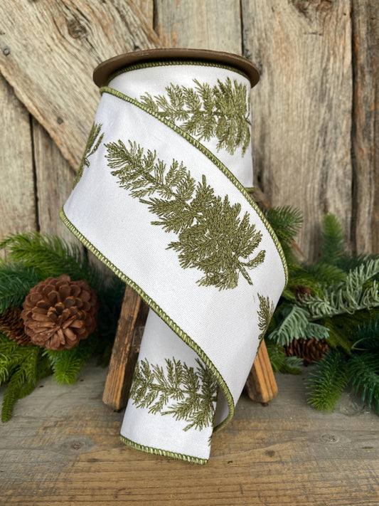 4" Pine Tree Ribbon, Christmas Ribbon, Woodsy Decor
