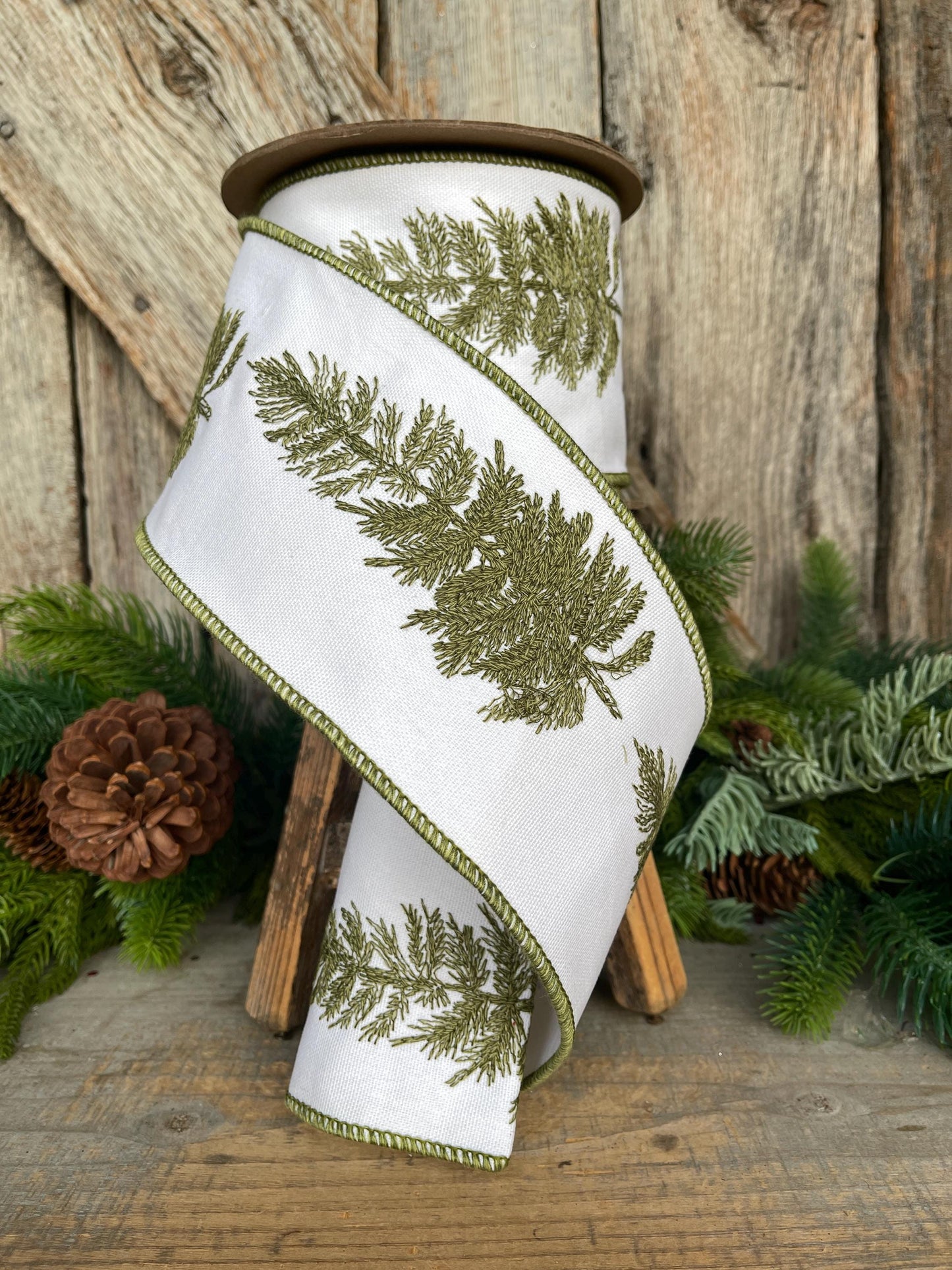 4" Pine Tree Ribbon, Christmas Ribbon, Woodsy Decor