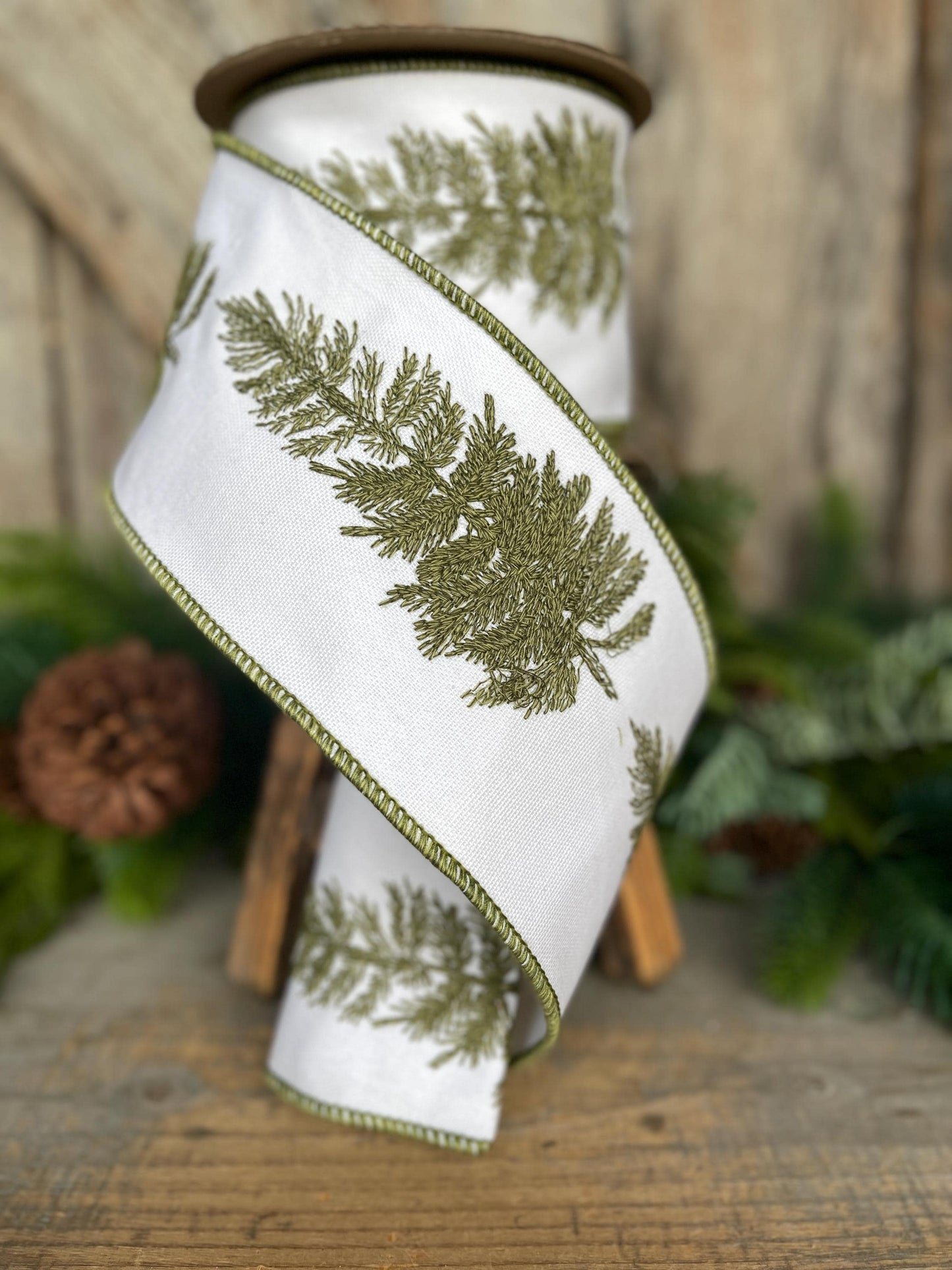 4" Pine Tree Ribbon, Christmas Ribbon, Woodsy Decor