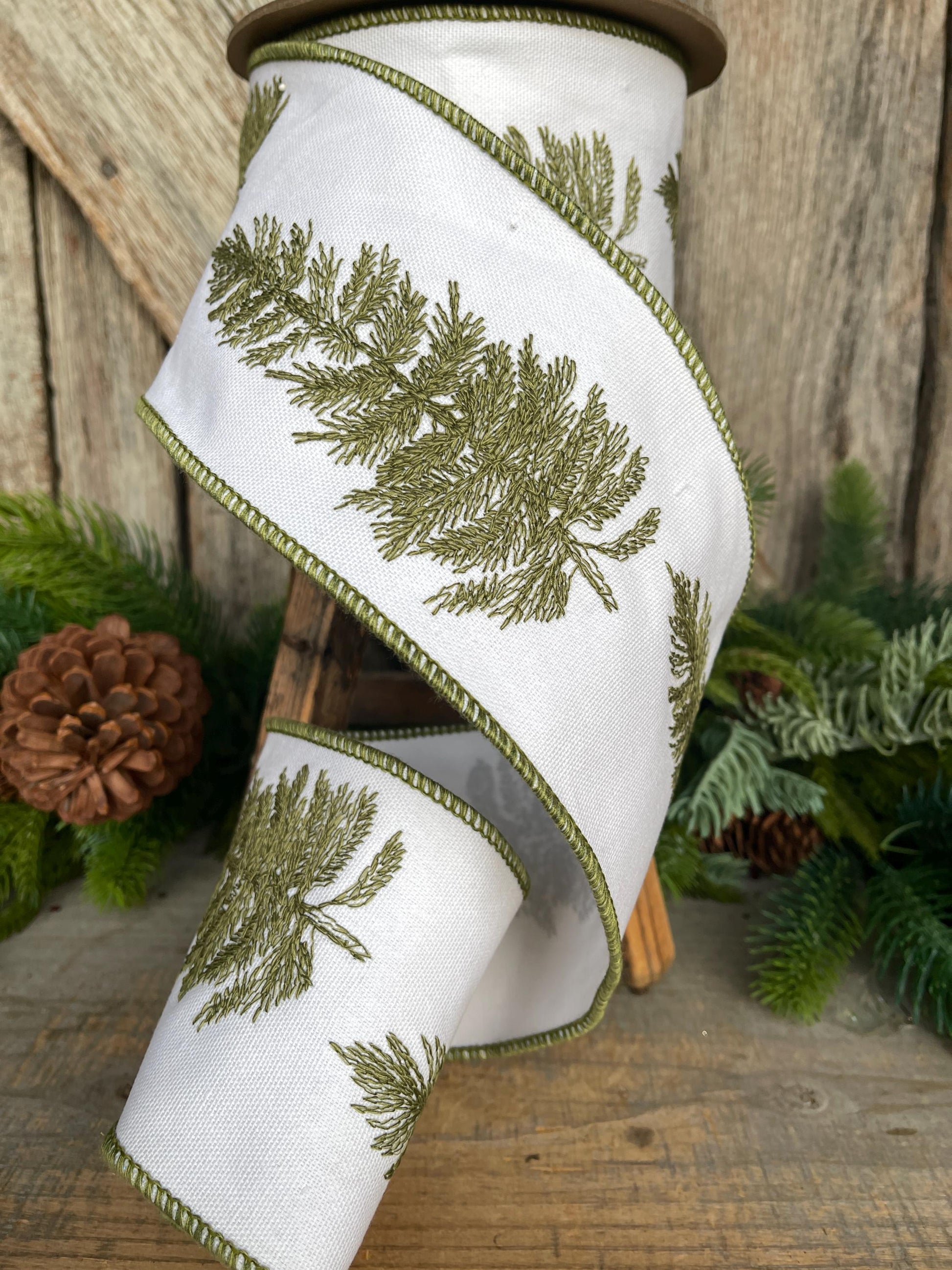 4" Pine Tree Ribbon, Christmas Ribbon, Woodsy Decor