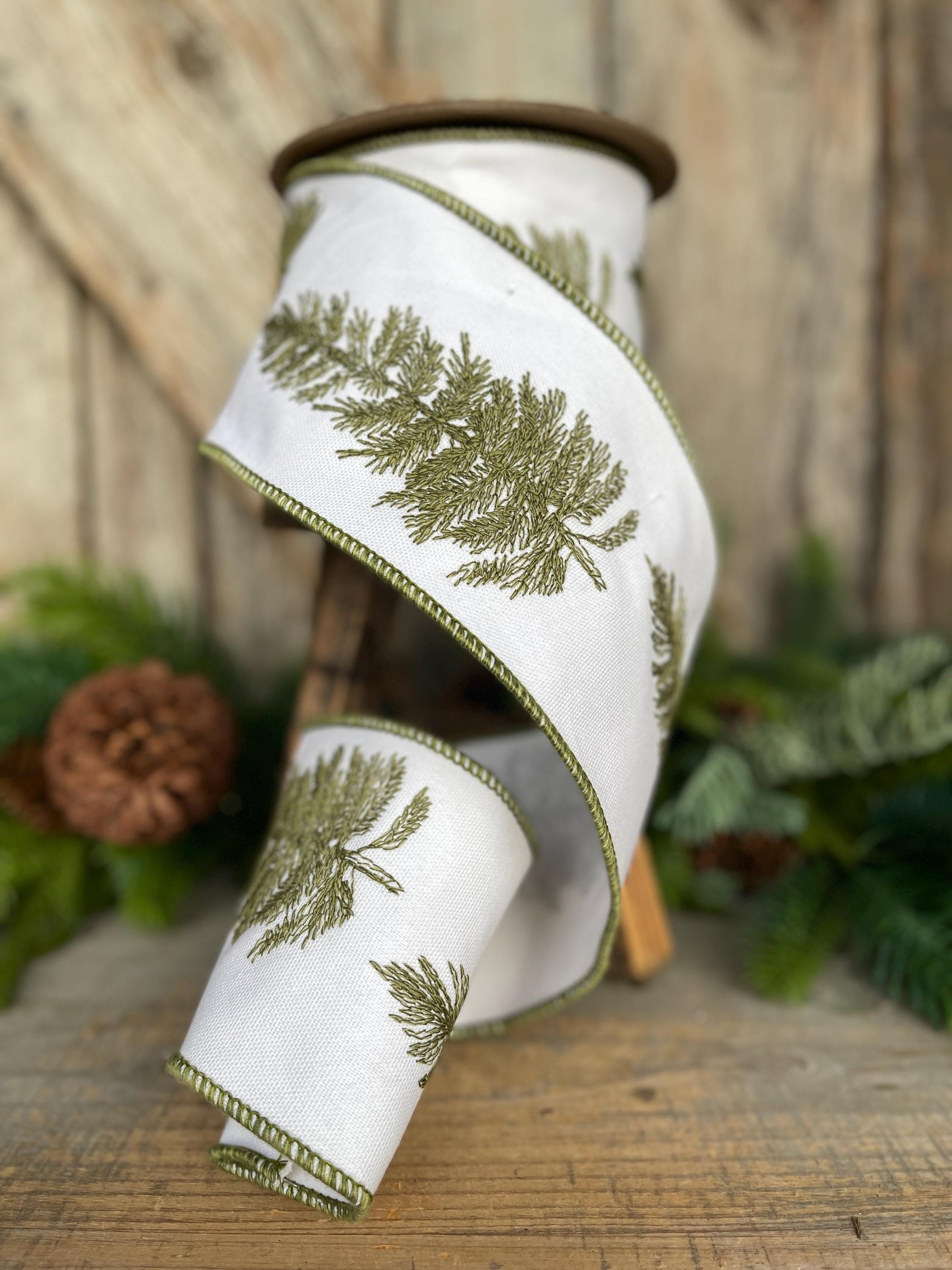 4" Pine Tree Ribbon, Christmas Ribbon, Woodsy Decor