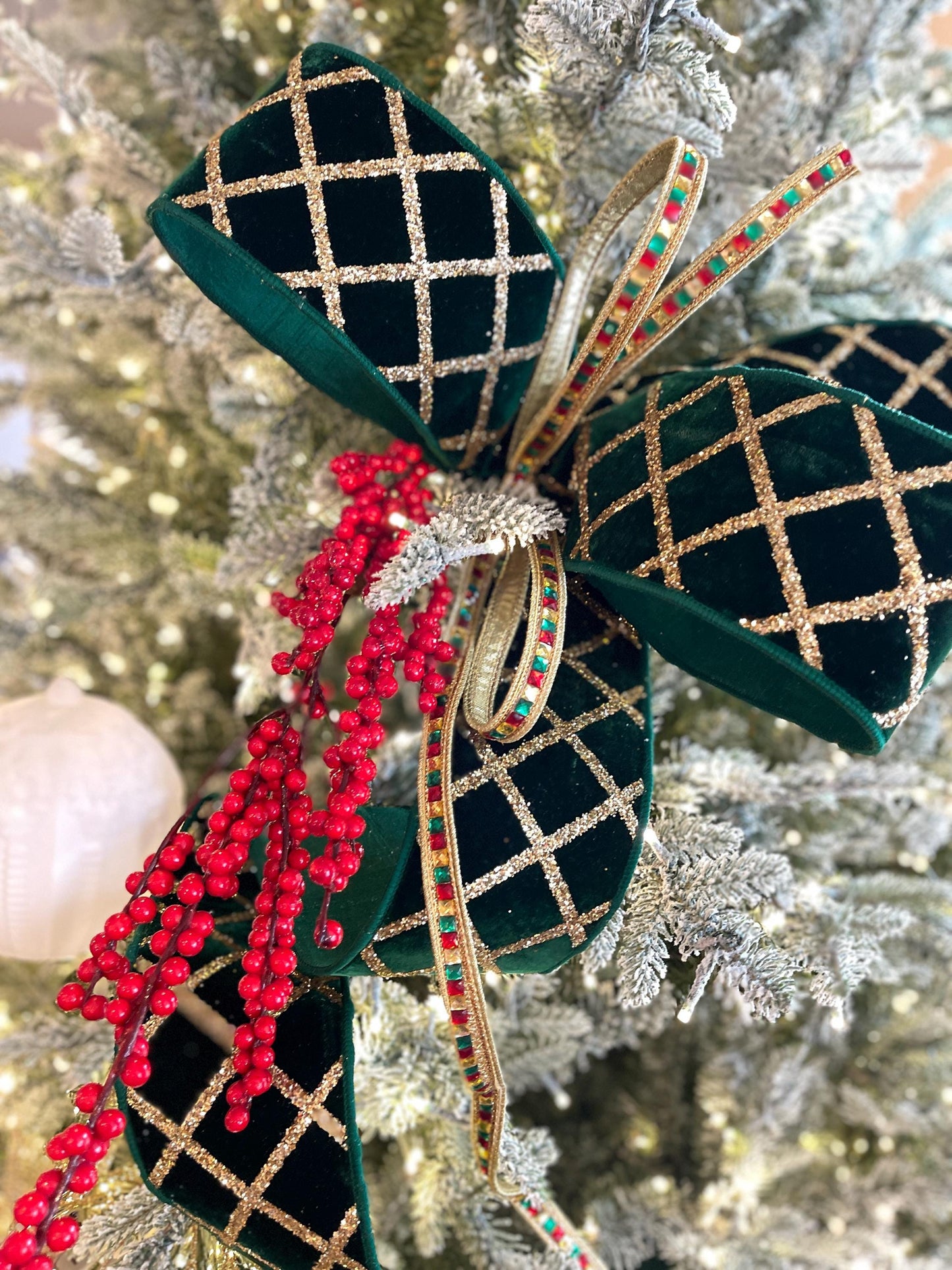 4" Emerald Green Velvet Ribbon, Green & Gold Velvet Ribbon, Christmas Ribbon