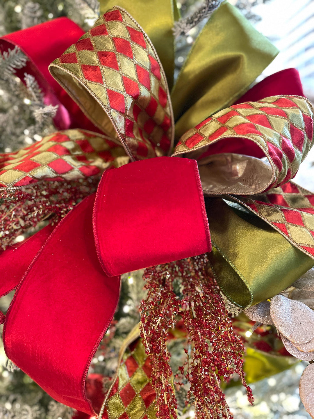 4" Red Velvet Ribbon, Red Christmas Tree Ribbon, Red Ribbon