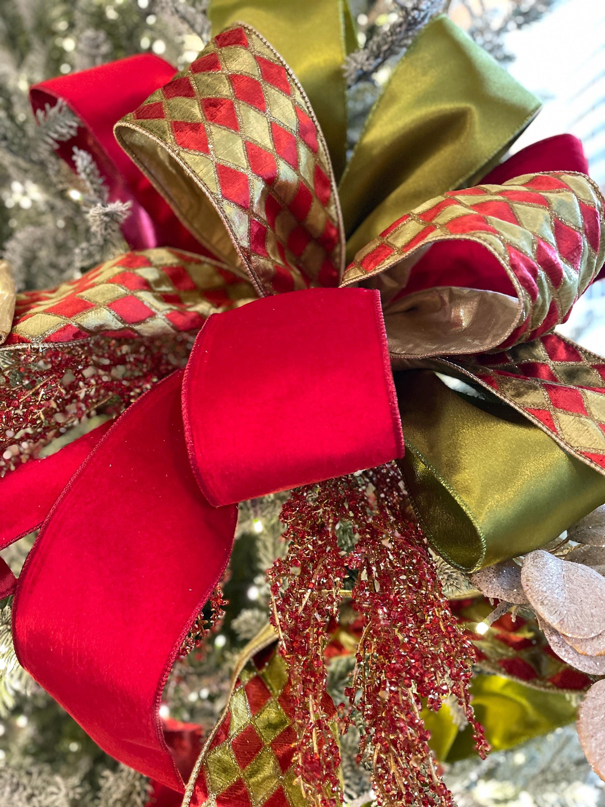 4" Red Velvet Ribbon, Red Christmas Tree Ribbon, Red Ribbon