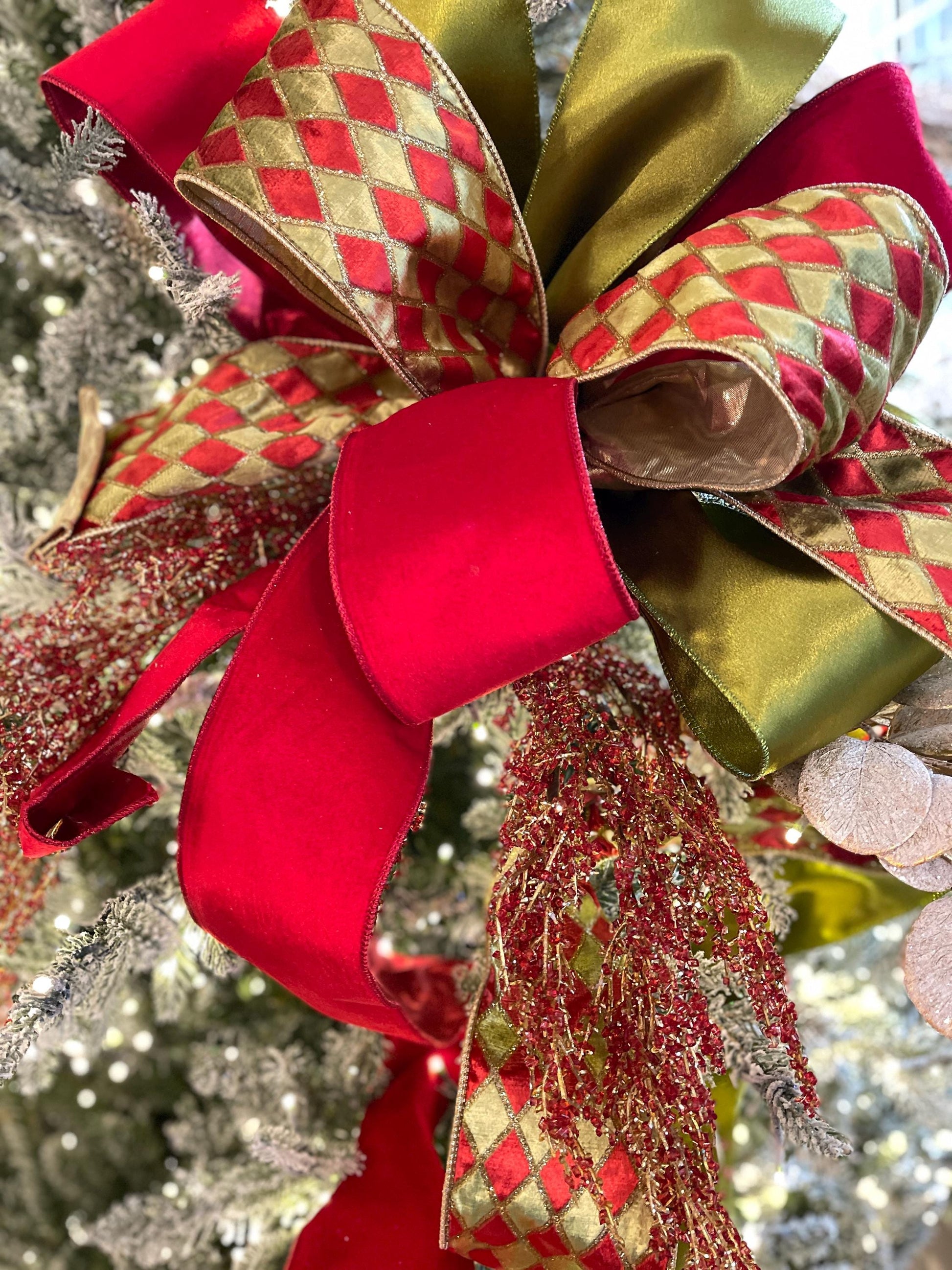 4" Red Velvet Ribbon, Red Christmas Tree Ribbon, Red Ribbon