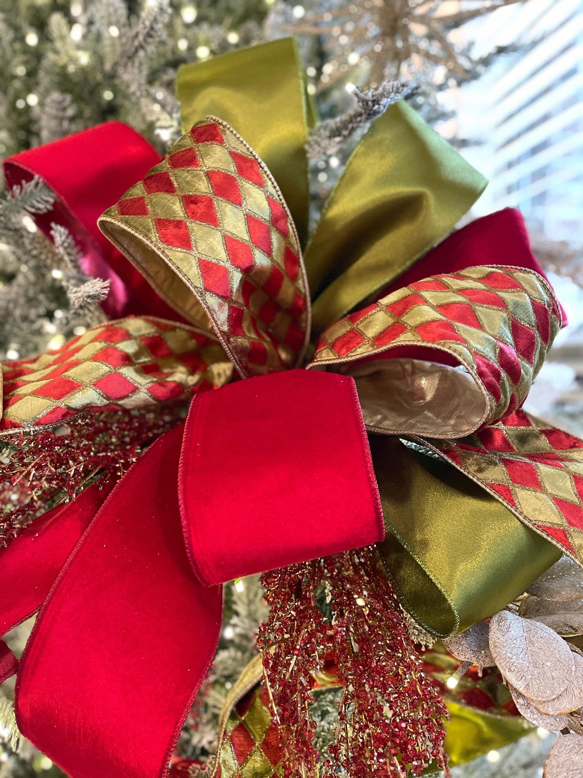 4" Red Velvet Ribbon, Red Christmas Tree Ribbon, Red Ribbon