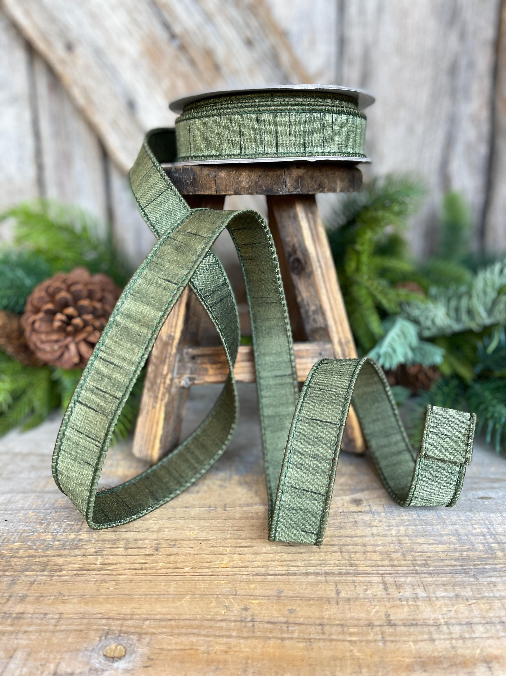 1" Olive Ribbon, Olive Green Ribbon, Christmas Ribbon, Olive Shimmering Ribbon