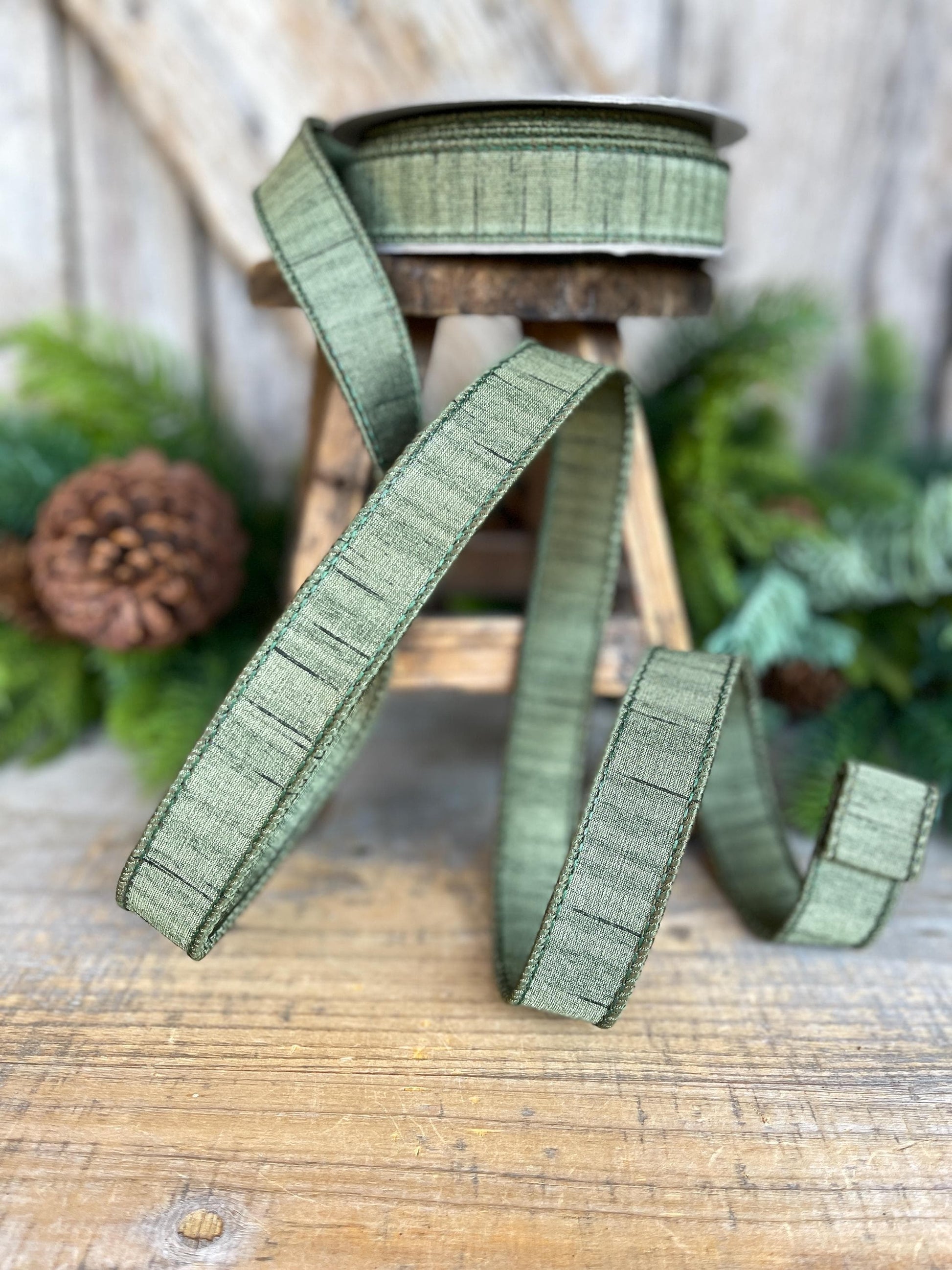 1" Olive Ribbon, Olive Green Ribbon, Christmas Ribbon, Olive Shimmering Ribbon