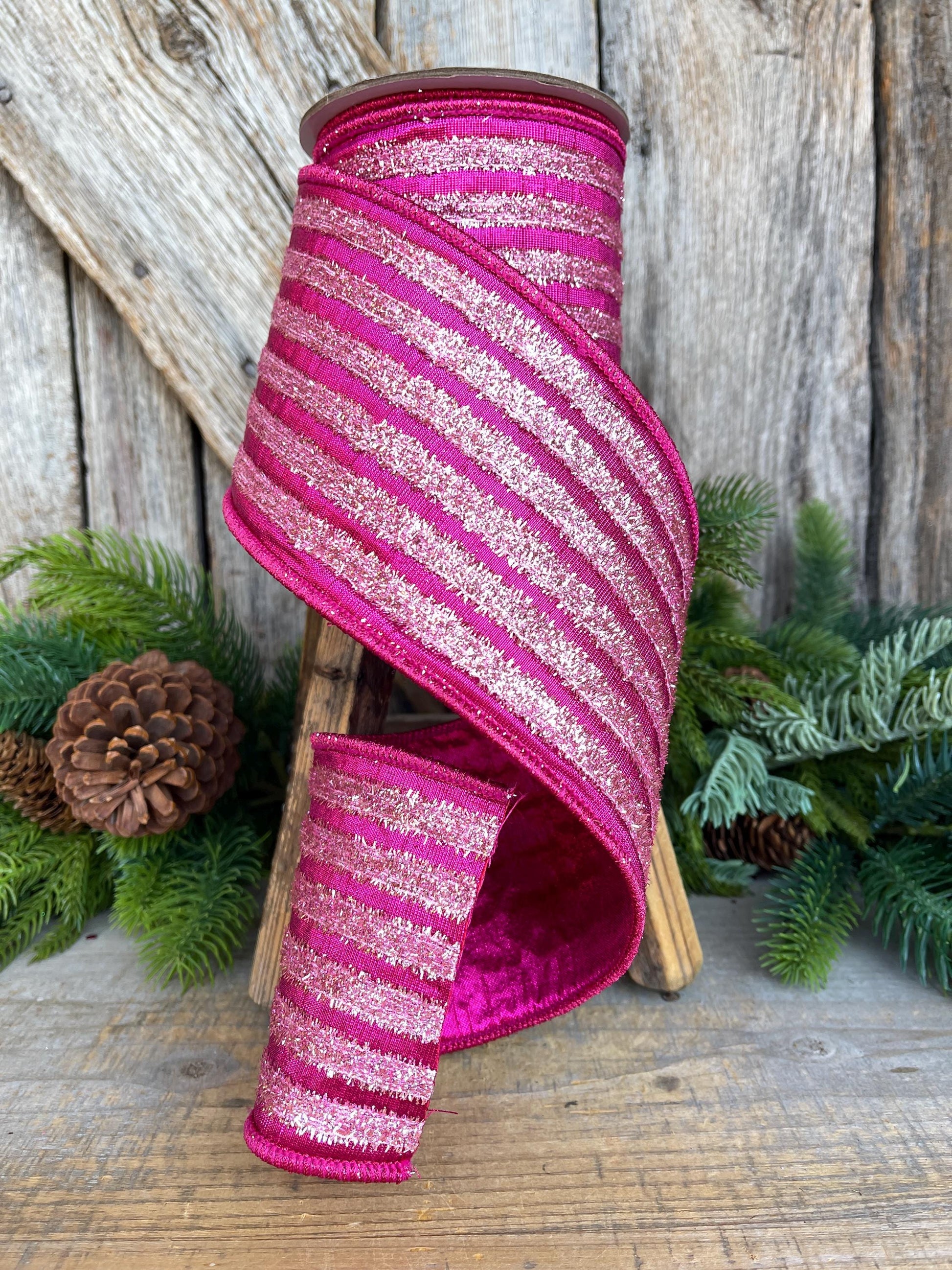 4" Hot Pin Tinsel Ribbon, Farrisilk Ribbon, Christmas Ribbon