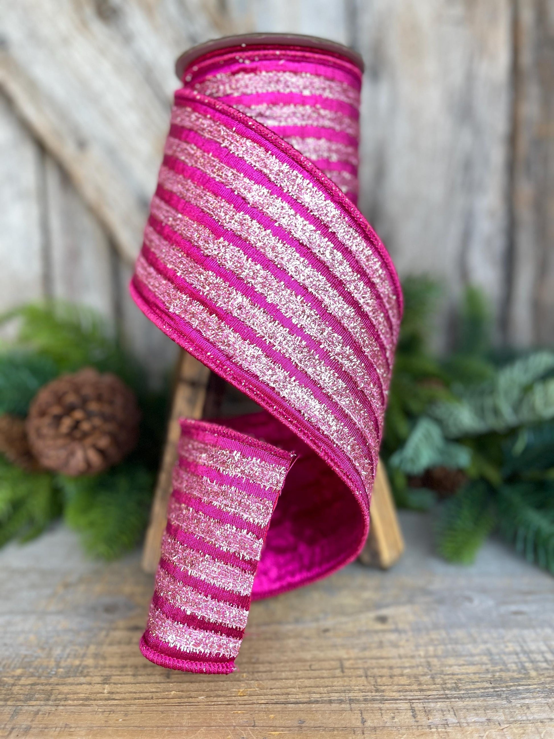 4" Hot Pin Tinsel Ribbon, Farrisilk Ribbon, Christmas Ribbon, RK873-14