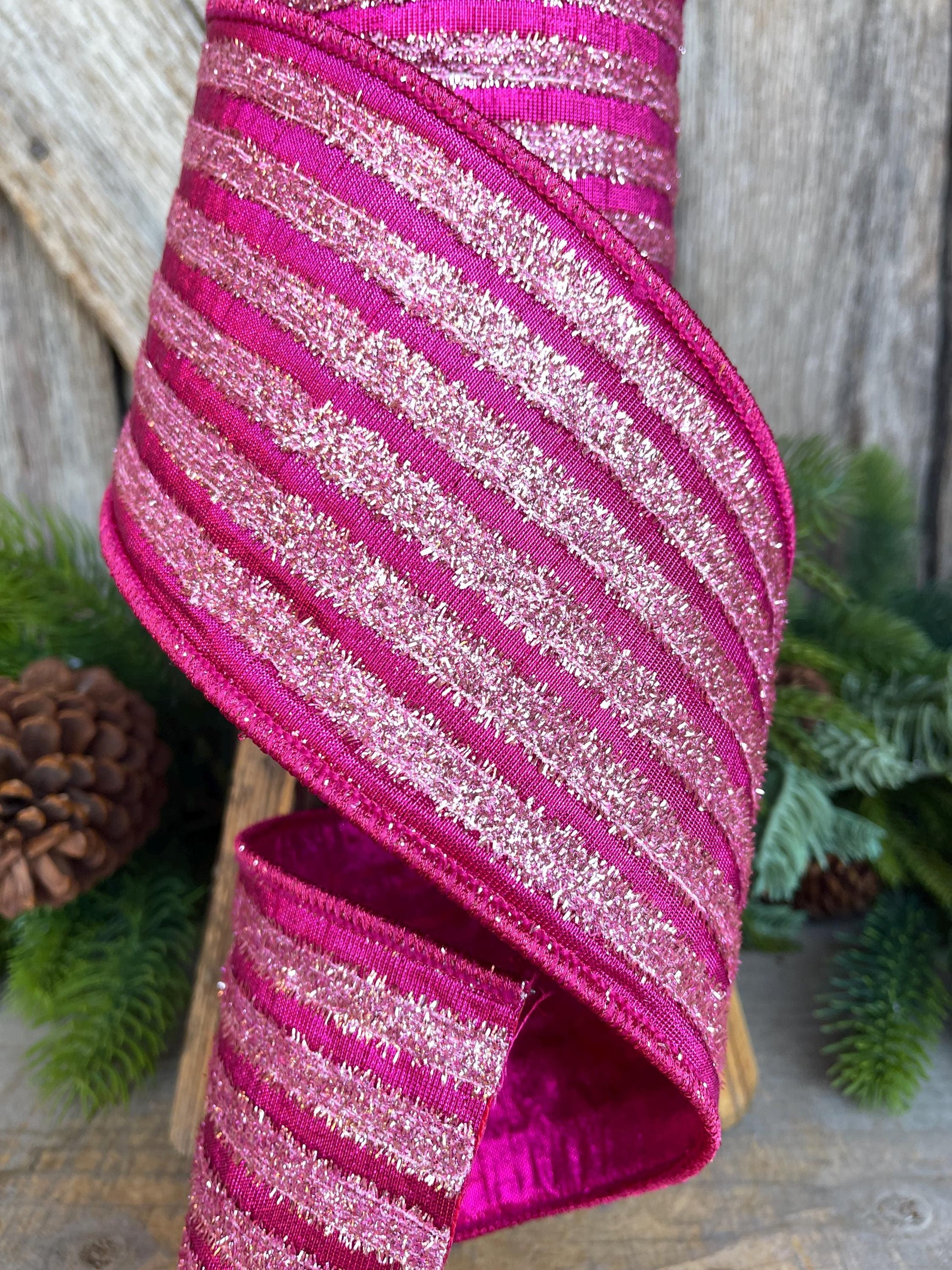 4" Hot Pin Tinsel Ribbon, Farrisilk Ribbon, Christmas Ribbon, RK873-14