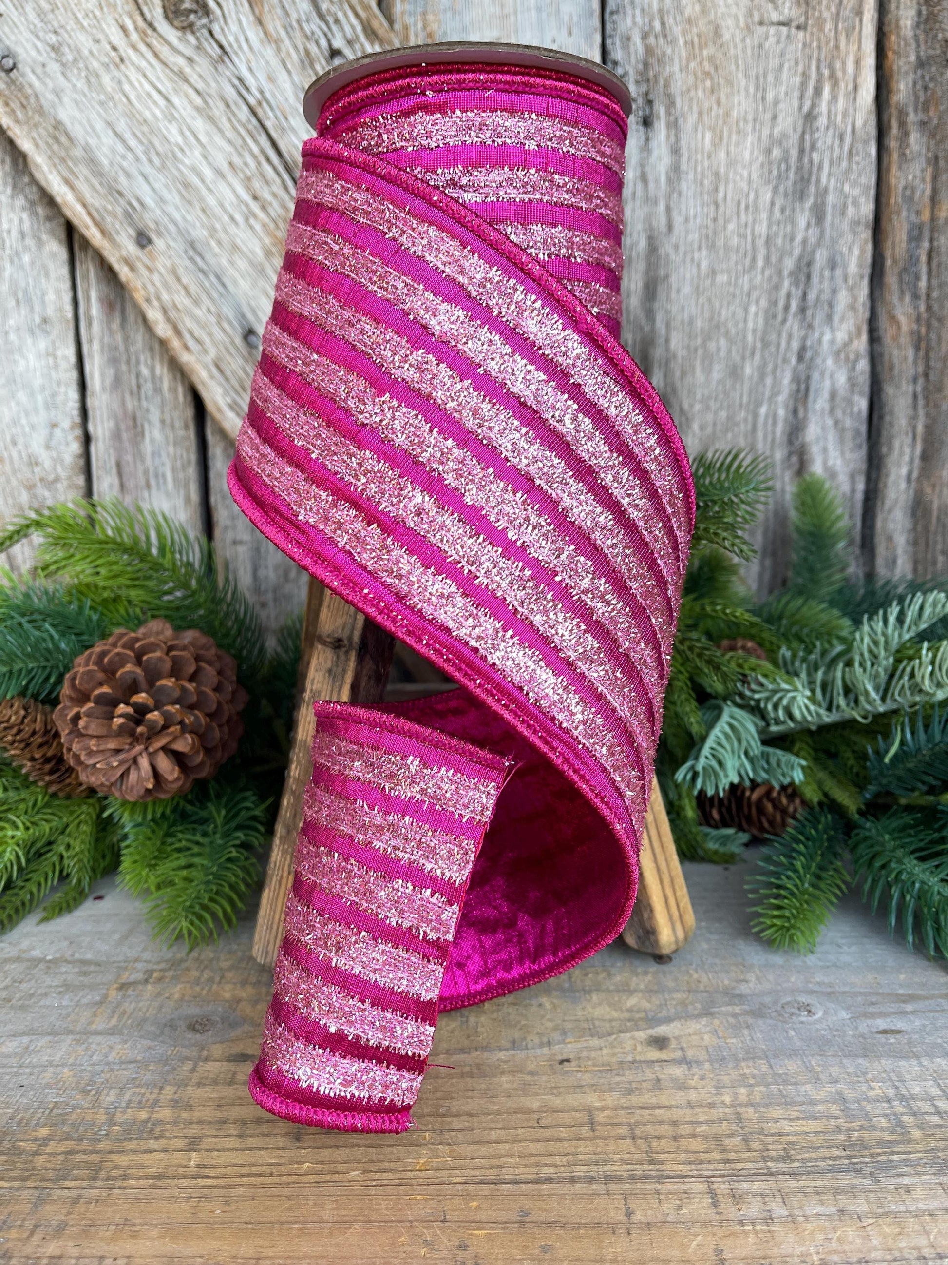 4" Hot Pin Tinsel Ribbon, Farrisilk Ribbon, Christmas Ribbon, RK873-14