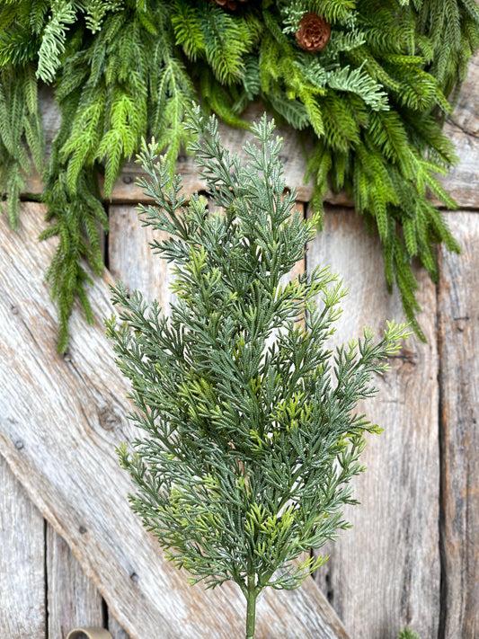 20" Cedar Pine Spray, Real Touch Cedar Pine, Artificial Pine Spray, Christmas Greenery