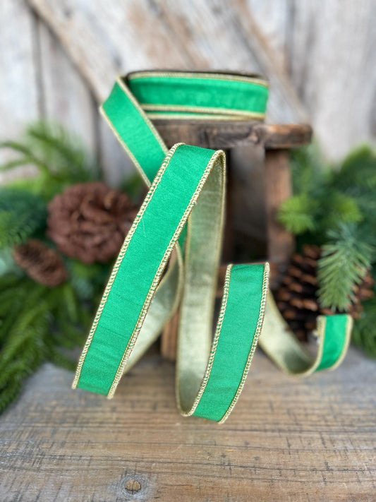 1" Kelly Green Ribbon, Green Gold Ribbon, Christmas Ribbon, Nancy Brown Ribbon