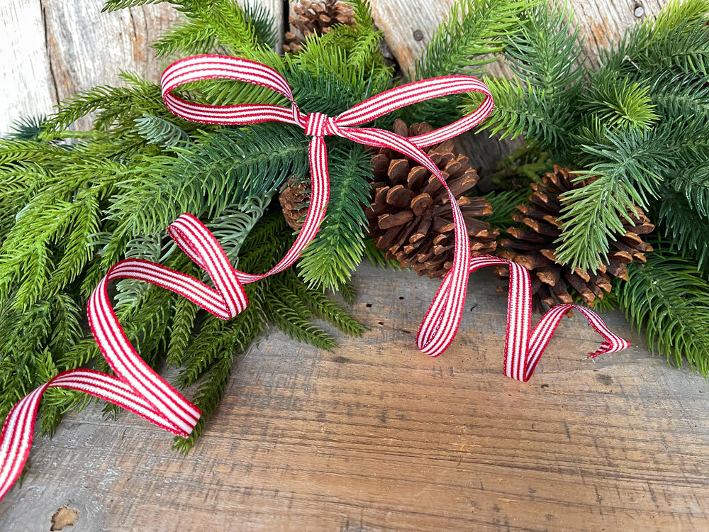 3/8" Red White Stripe Ribbon, Wired Ribbon