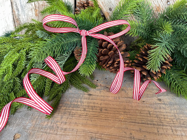 3/8" Red White Stripe Ribbon, Wired Ribbon