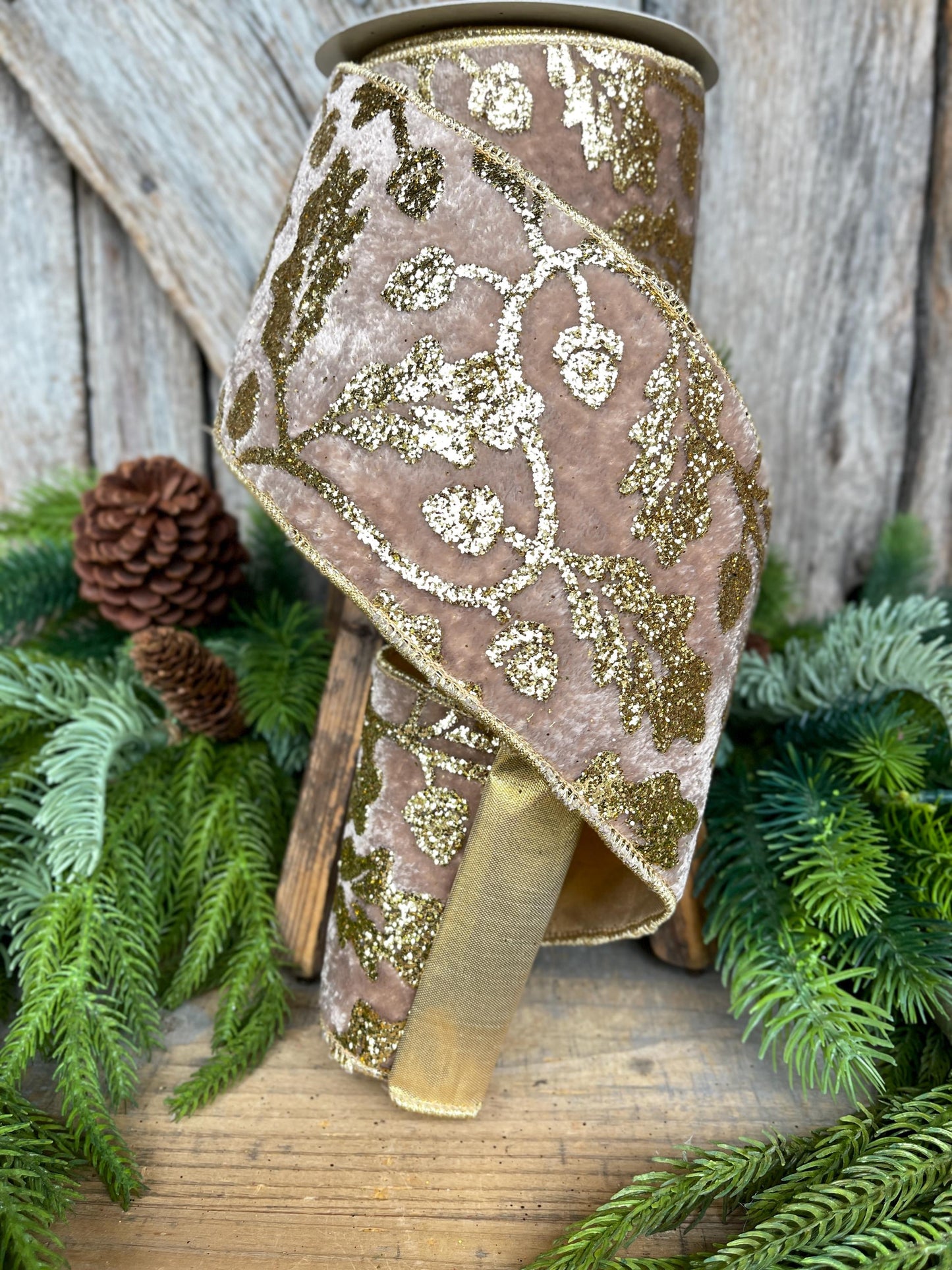 4" Golden Oak Velvet Ribbon, Christmas Ribbon