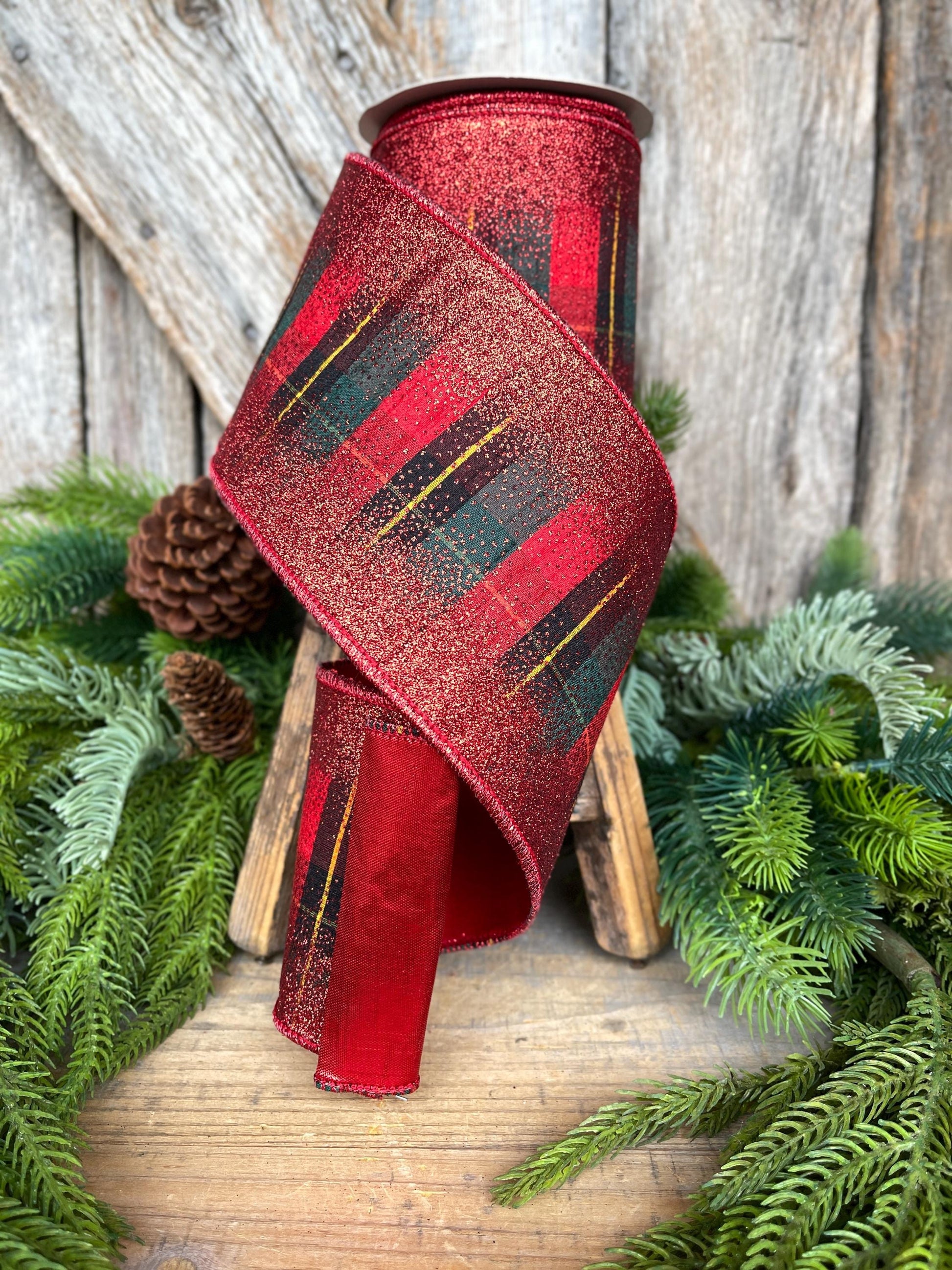 4" Red Tartan Plaid Ribbon, Christmas Plaid Ribbon