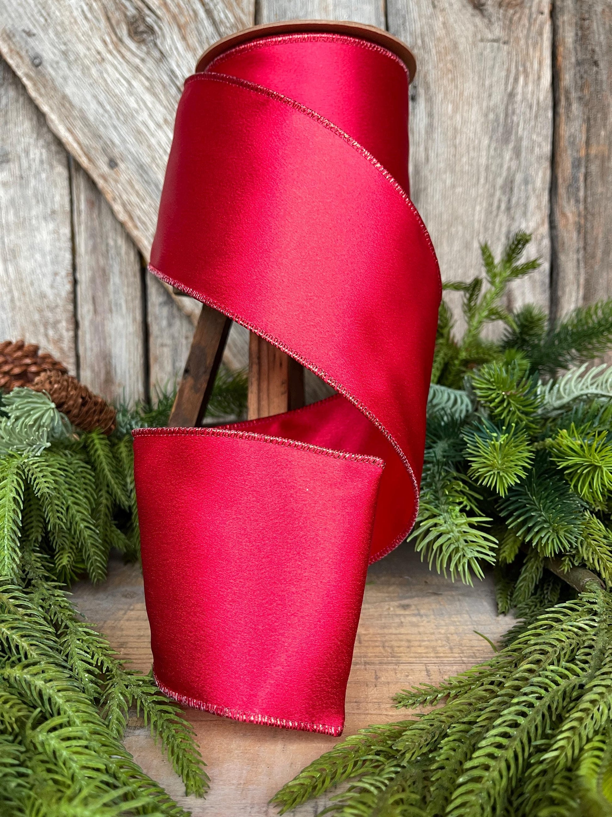 4" Red Shimmer Ribbon, Christmas Ribbon, Red Christmas Ribbon