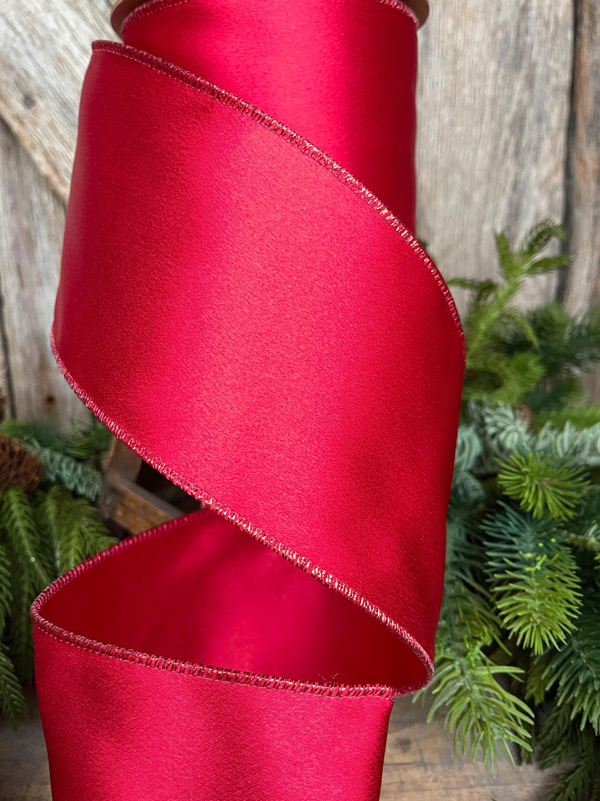 4" Red Shimmer Ribbon, Christmas Ribbon, Red Christmas Ribbon