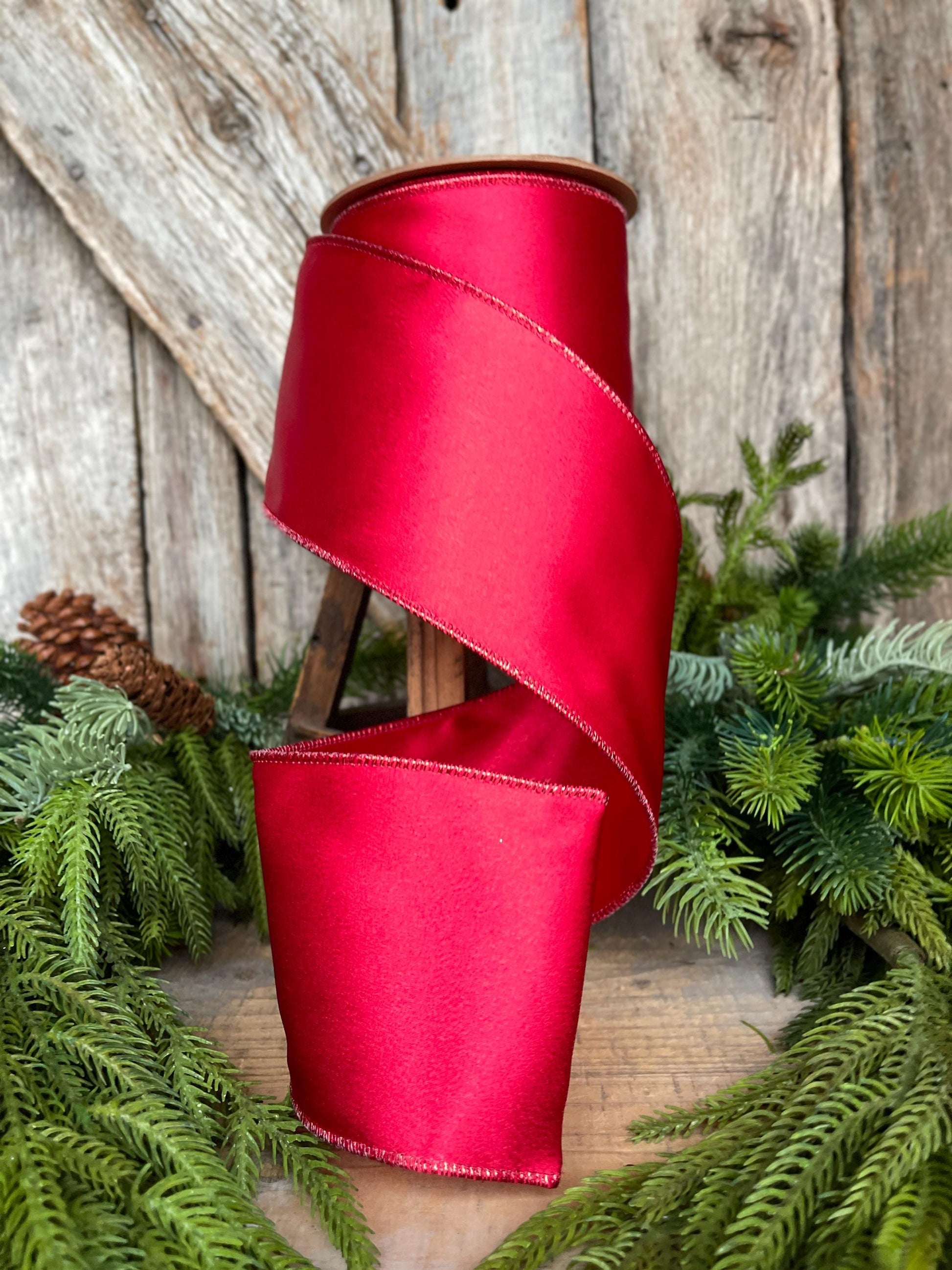 4" Red Shimmer Ribbon, Christmas Ribbon, Red Christmas Ribbon