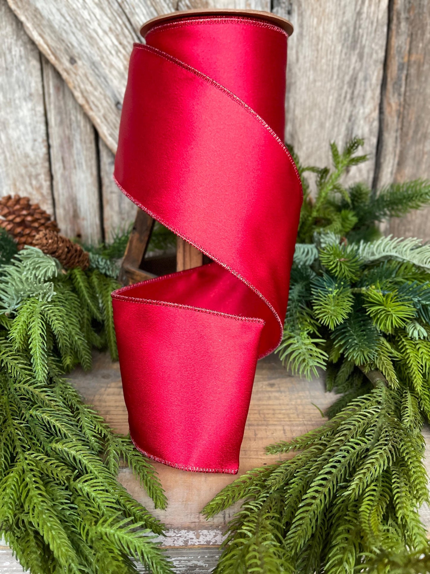 4" Red Shimmer Ribbon, Christmas Ribbon, Red Christmas Ribbon