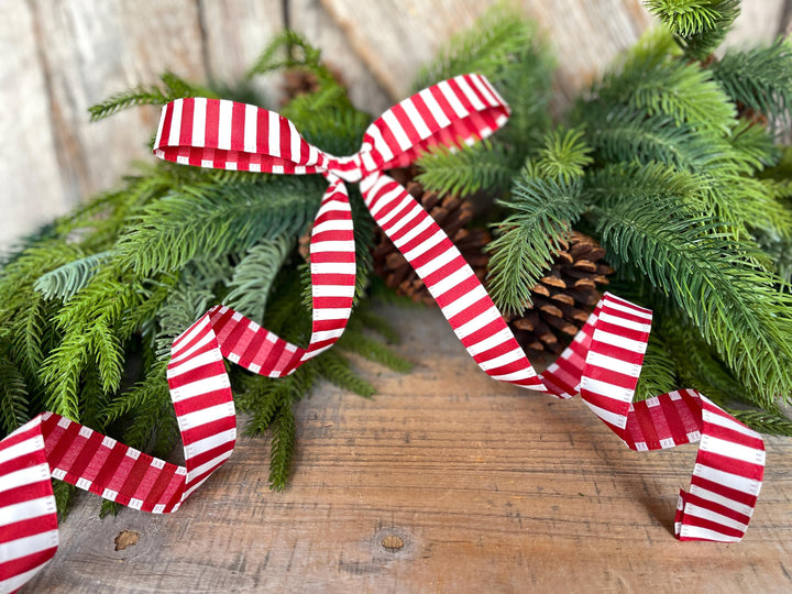 7/8" Red White Stripe Ribbon, Narrow Ribbon