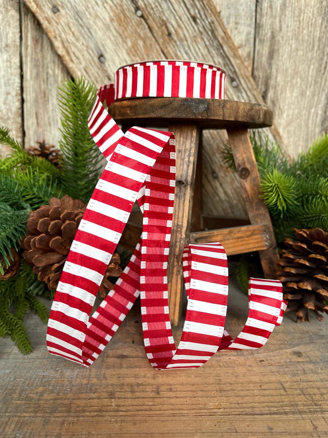 7/8" Red White Stripe Ribbon, Narrow Ribbon