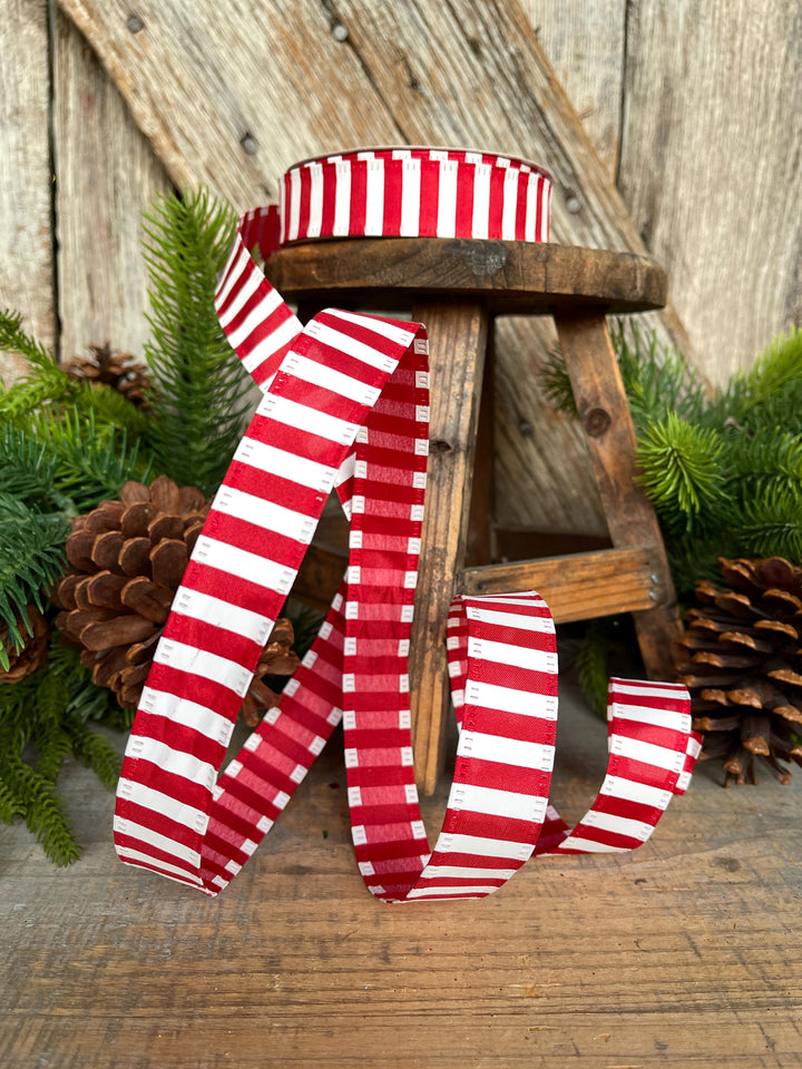 7/8" Red White Stripe Ribbon, Narrow Ribbon