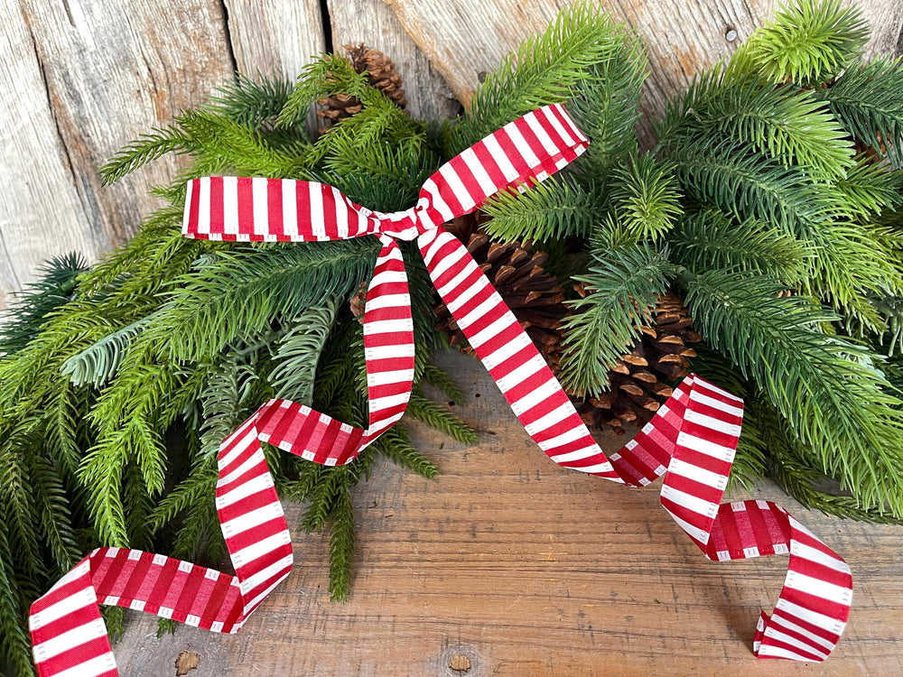 7/8" Red White Stripe Ribbon, Narrow Ribbon