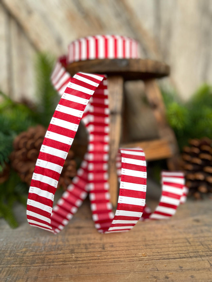 7/8" Red White Stripe Ribbon, Narrow Ribbon