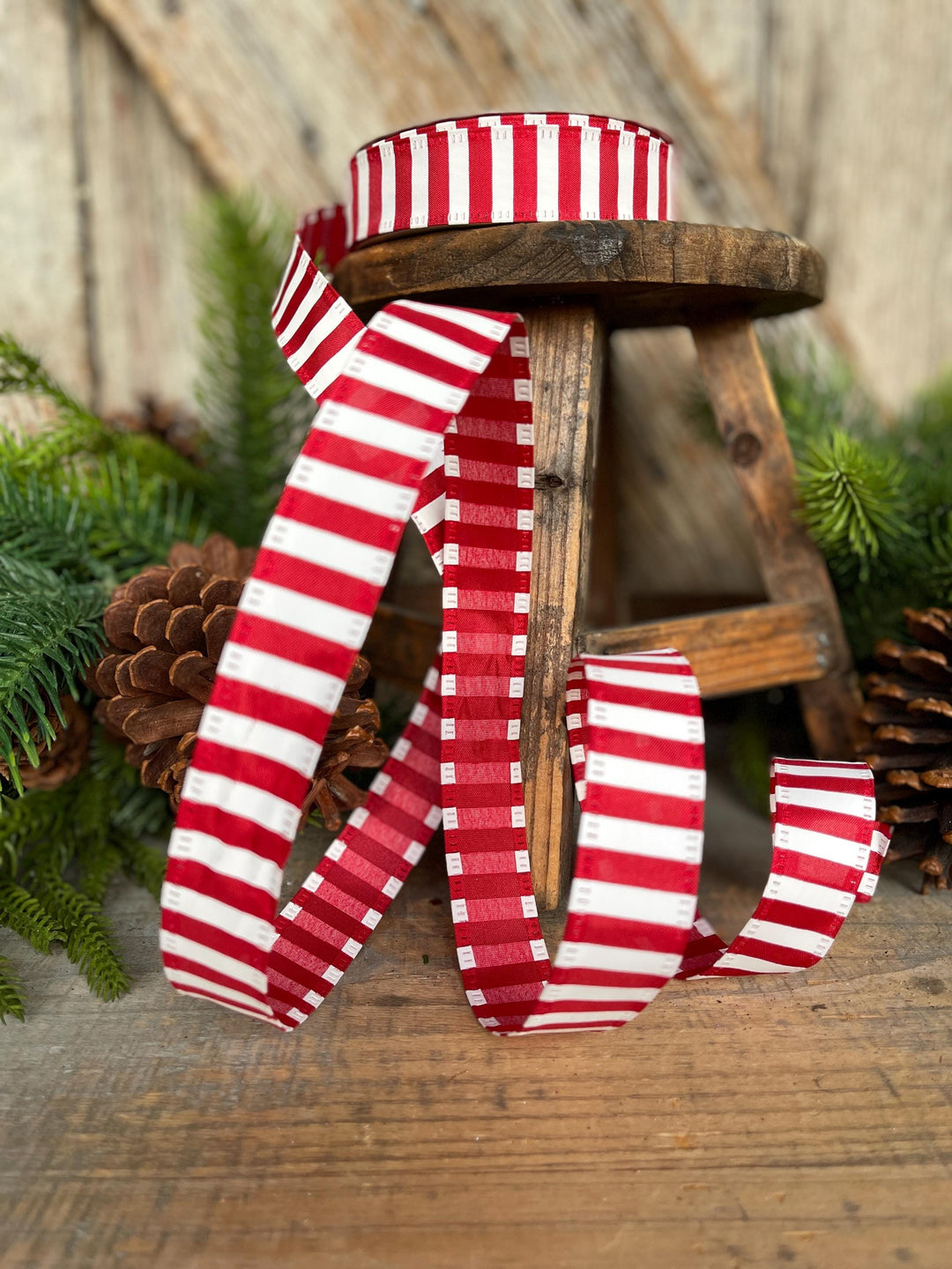 7/8" Red White Stripe Ribbon, Narrow Ribbon